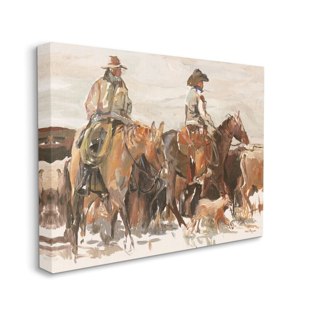 Stupell Home Décor Cowboys and Horses Farm Western Painting Canvas Wall Art by Marilyn Hageman