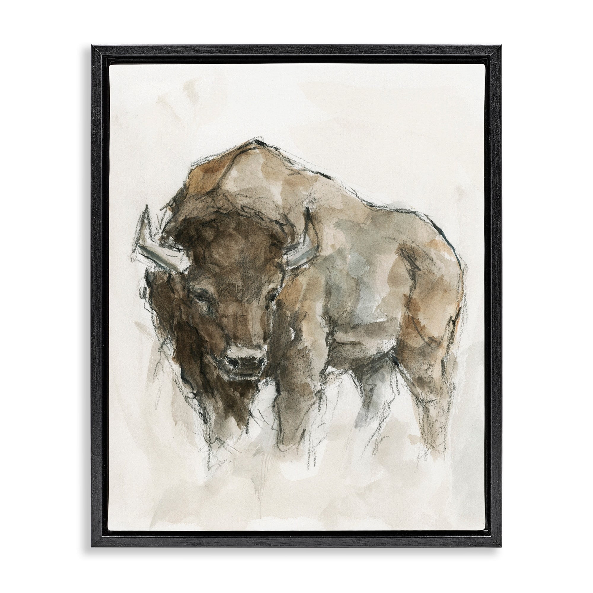 Stupell Industries Western American Buffalo Brown Country Animal Jet Black Framed Floating Canvas Wall Art, 16x20, by Ethan Harper