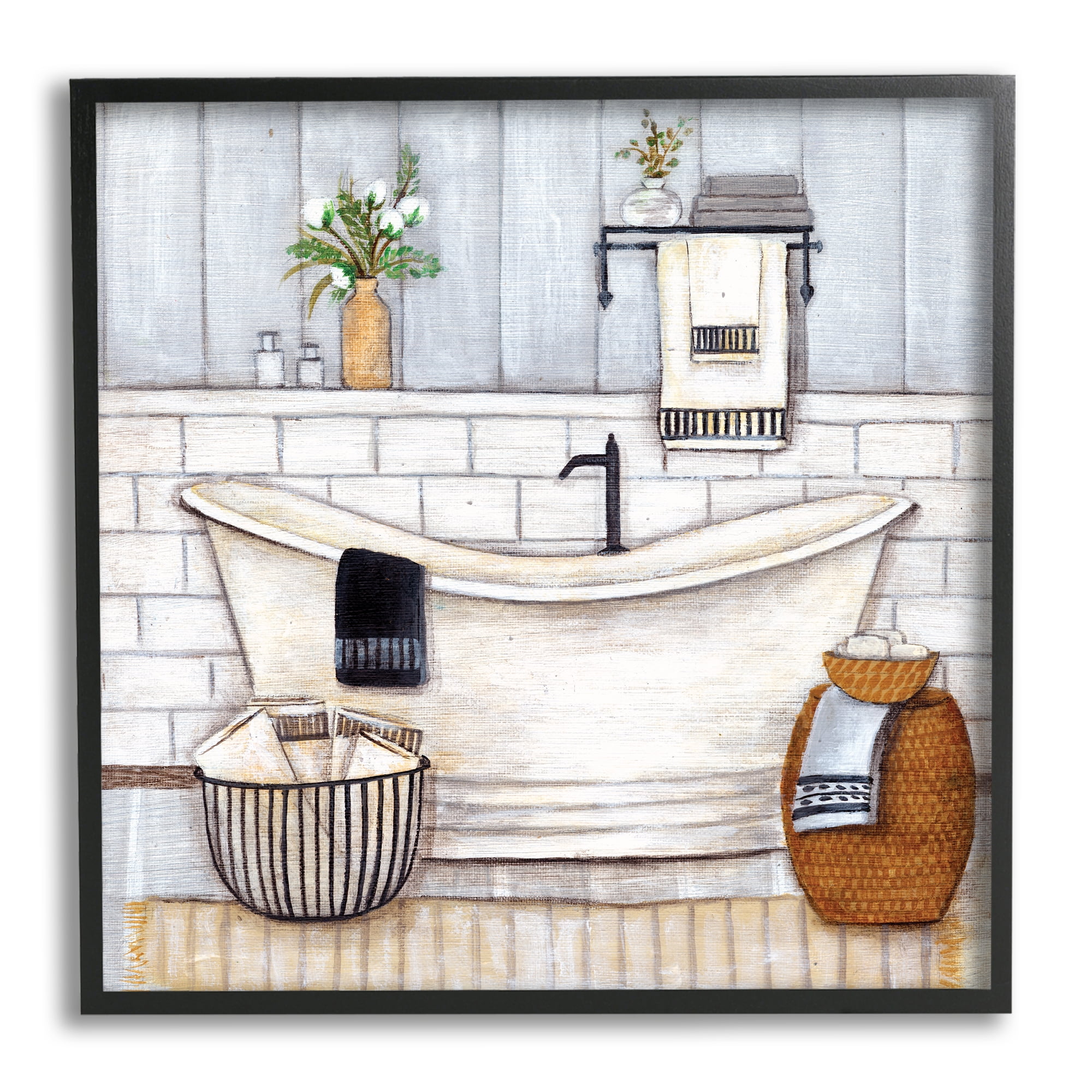 Stupell Industries Bathroom Farmhouse Style Tub Neutral Grey Drawing, 24 x 24,Design by Yellow Café