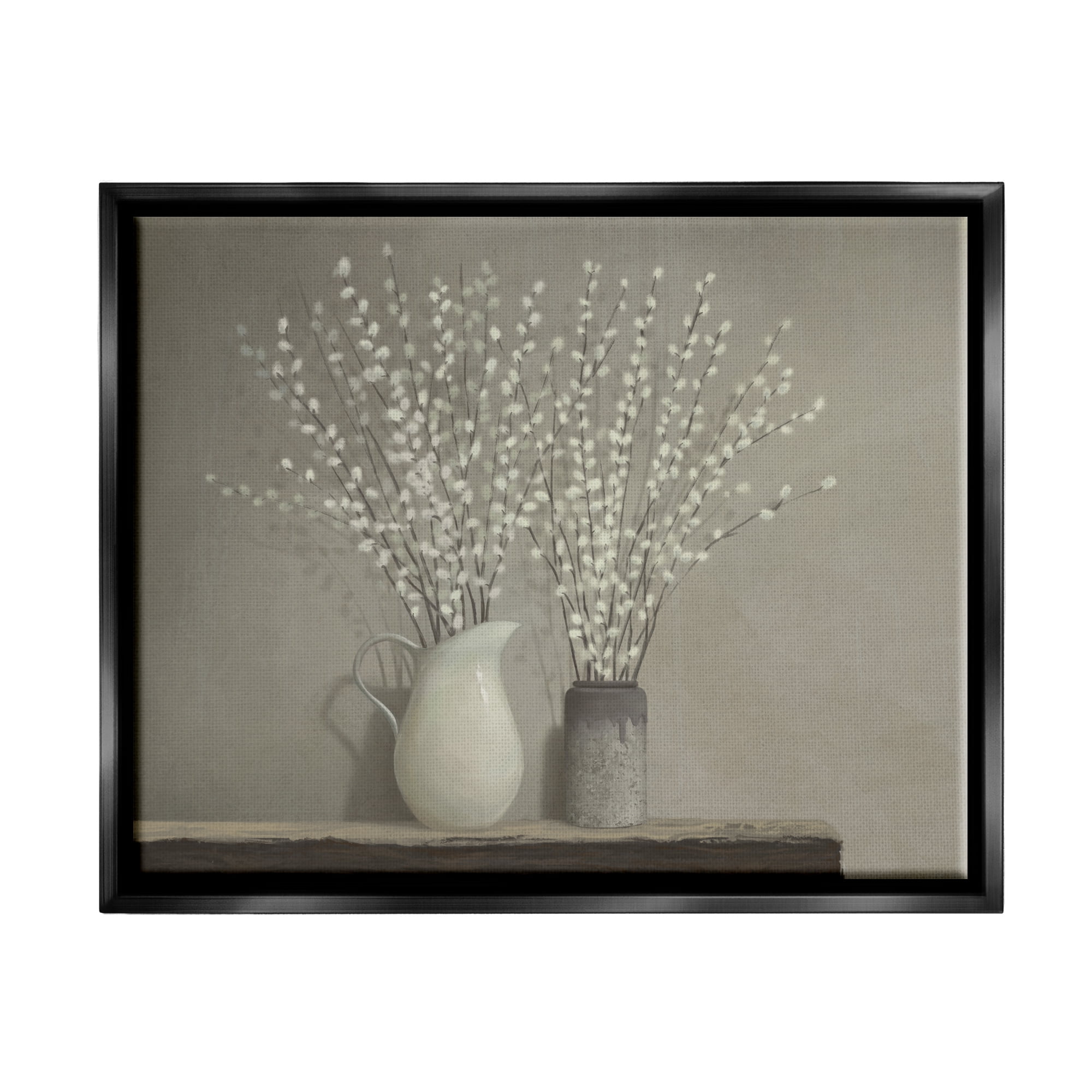 Stupell Industries Beautiful Willow Flower Neutral Grey Painting Jet Black Framed Floating Canvas Wall Art, 16x20, by Ziwei Li