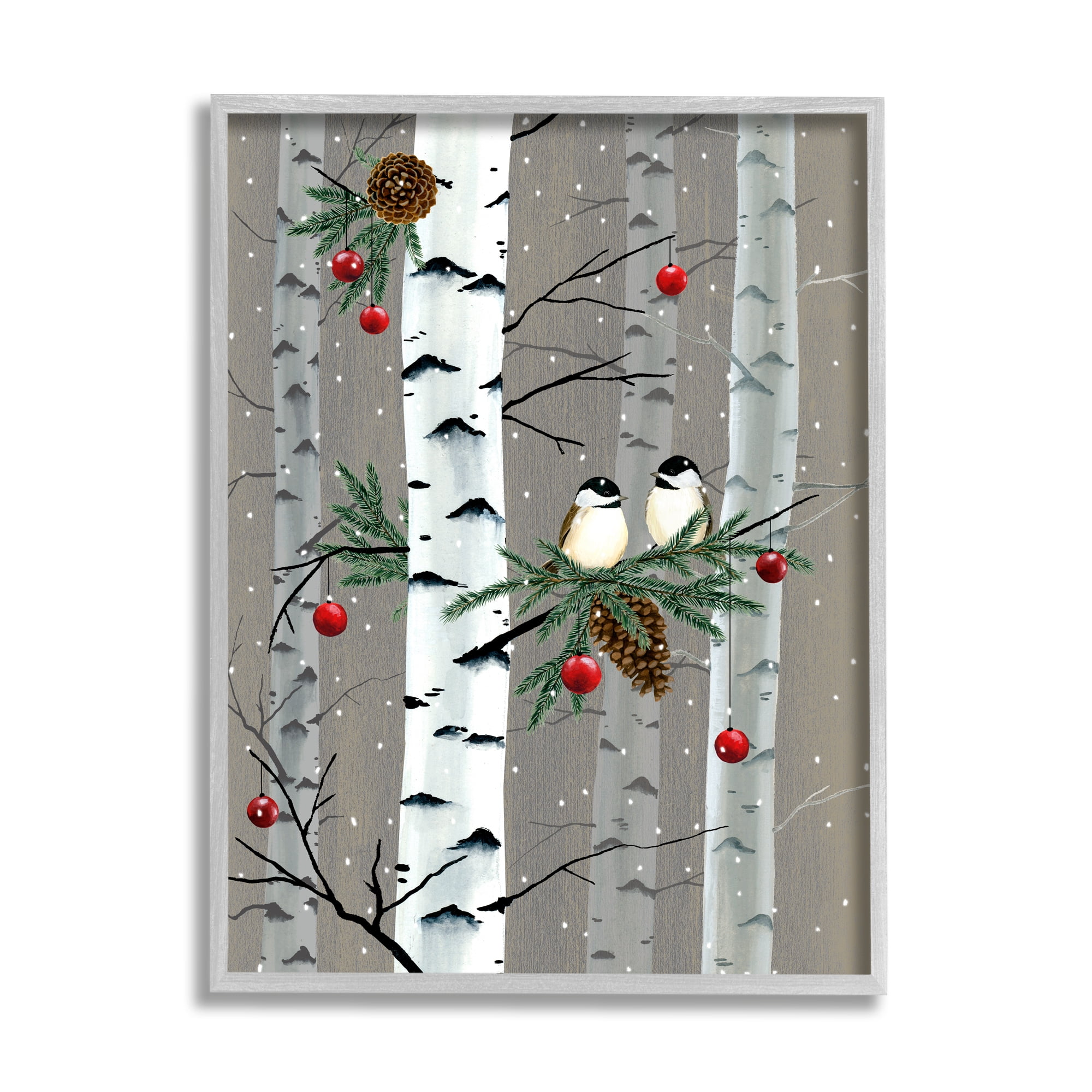 Stupell Industries Birds and Holiday Ornaments Birch Tree Forest , 24 x 30,Design by Grace Popp
