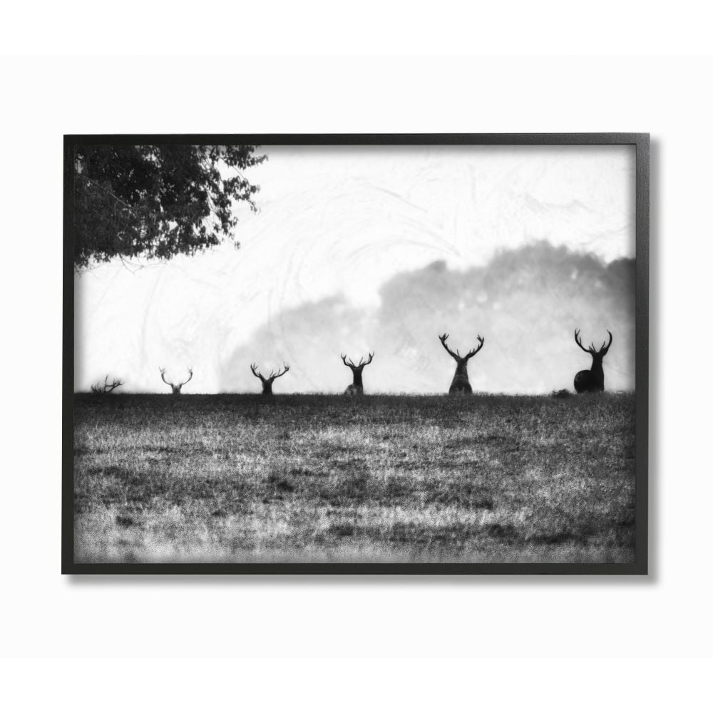 Stupell Industries Black and White Deer Family Photo Framed Giclee Texturized Art by Villager Jim