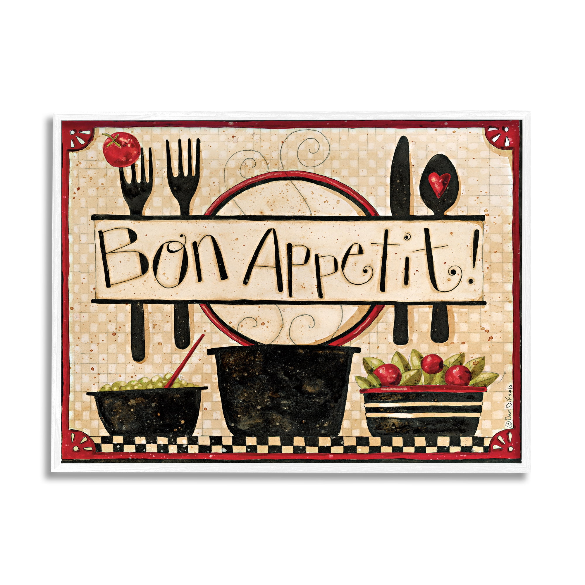Stupell Industries Bon Appetit Phrase Vintage Kitchen Cooking Charm , 24 x 30,Design by Dan DiPaolo