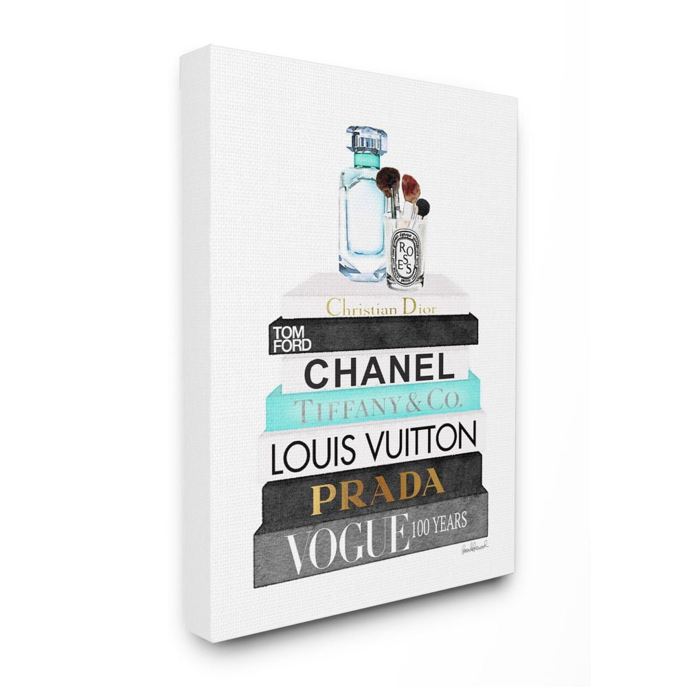 Stupell Industries Book Stack Perfume Brushes Glam Fashion Watercolor Canvas Wall Art by Amanda Greenwood