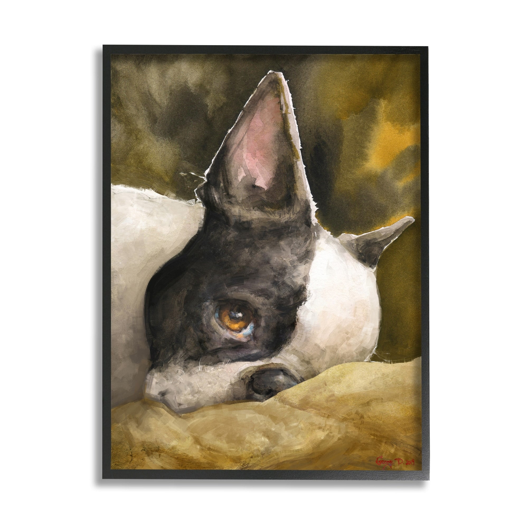 Stupell Industries Boston Terrier Resting Dog Pet Portrait Black Brown Black Framed, 24 x 30, Design by George Dyachenko