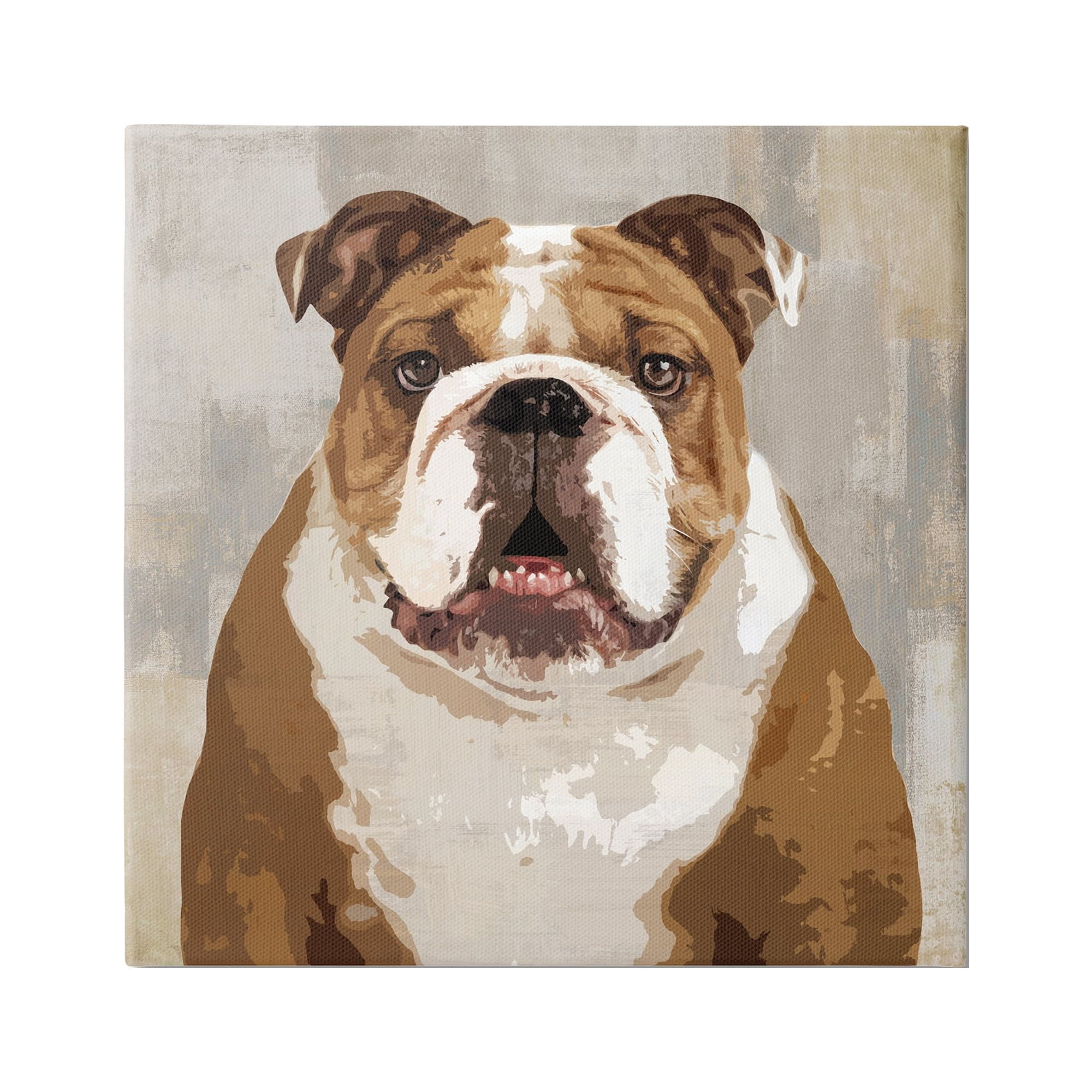 Stupell Industries Bulldog Hungrily Waiting Dull Abstract Background Pet Collage,36 x 36, Design by Keri Rodgers