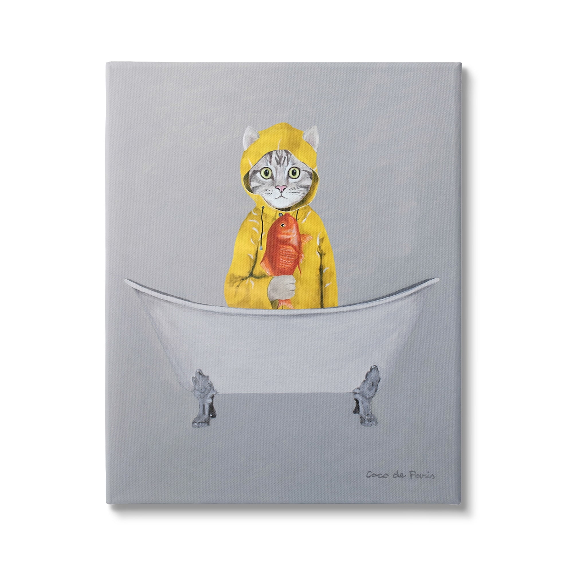 Stupell Industries Cat Fish Yellow Raincoat Claw Foot Bathtub , 30 x 40, Design by Coco de Paris
