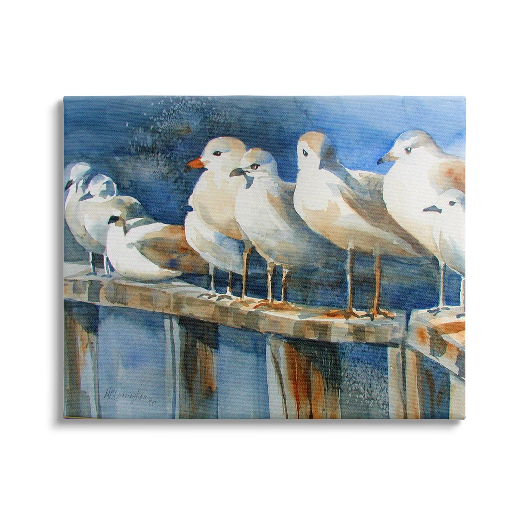 Stupell Industries Coastal Sandpiper Birds Beach Boardwalk Railing Coastal Painting Gallery-Wrapped Canvas Print Wall Art, 40 x 30, Design by MB Cunningham