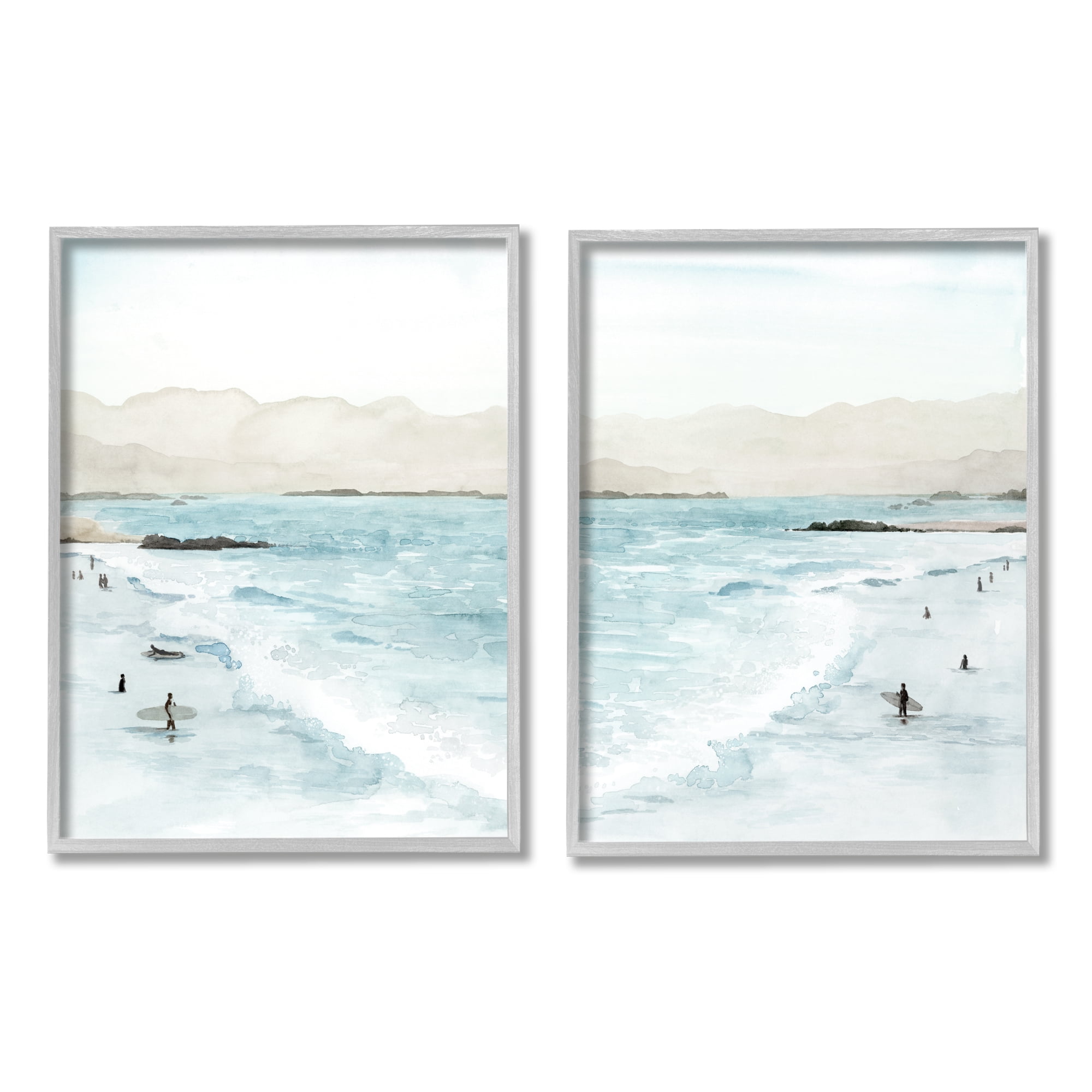 Stupell Industries Coastal Surfers High Tide Soft Beach Landscape Grey Framed Wall Art, 16 x 20, Design by Grace Popp