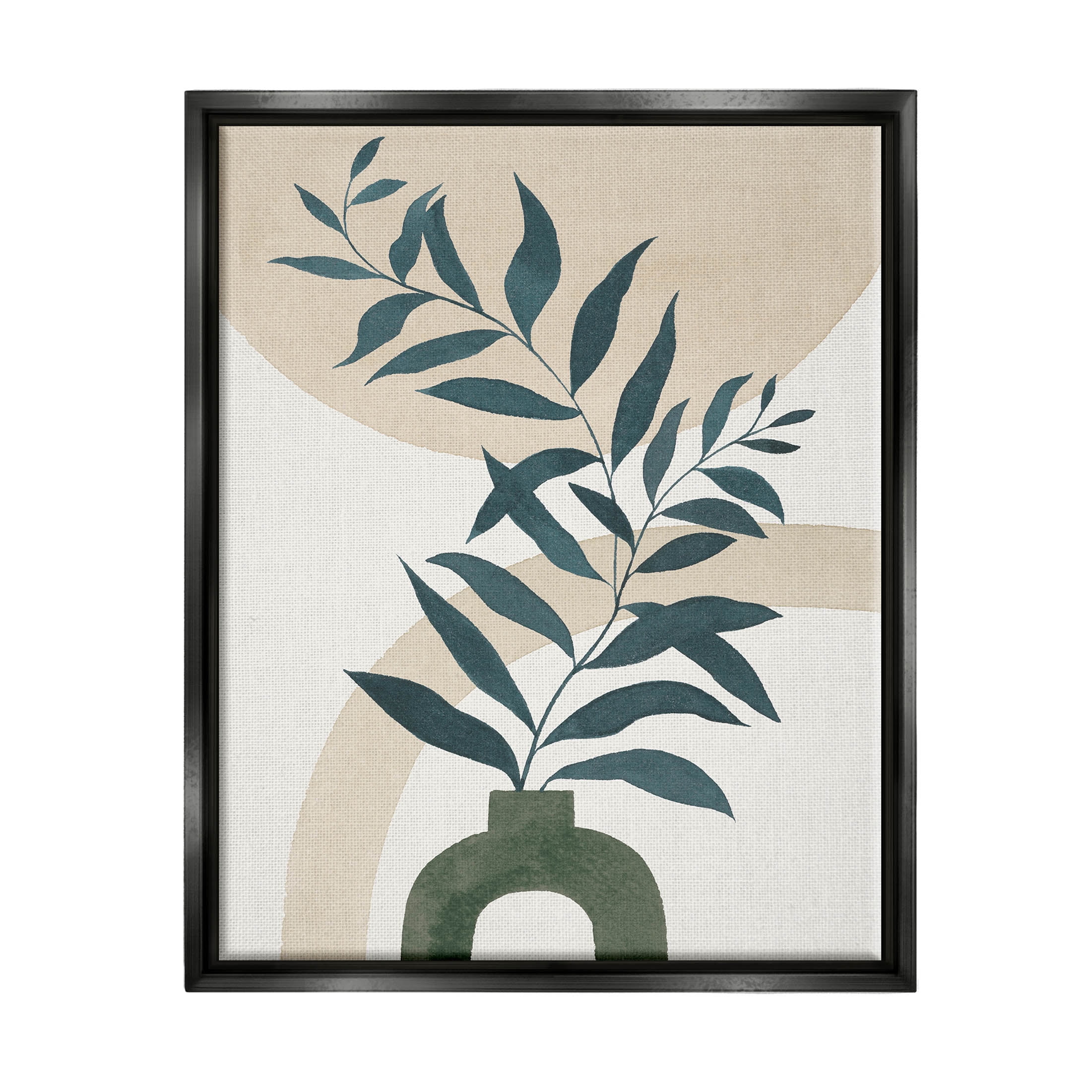 Stupell Industries Curvy Plant Leaves Modern Shapes Graphic Art Jet Black Floating Framed Canvas Print Wall Art, Design by Grace Popp