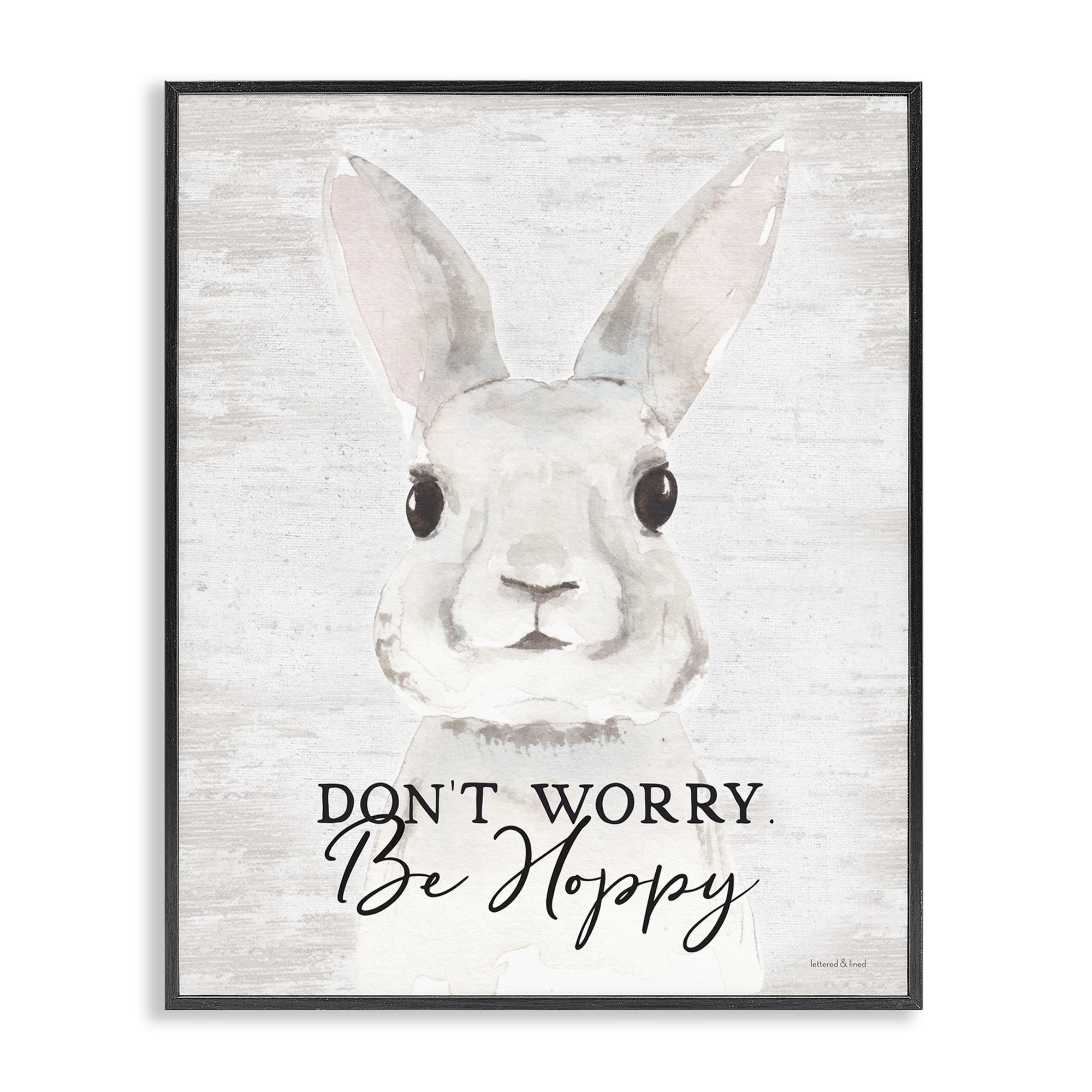 Don't Worry Be Hoppy Easter Bunny Rabbit Pun Black Framed Giclee Art, 24 x 30, By Lettered and Lined