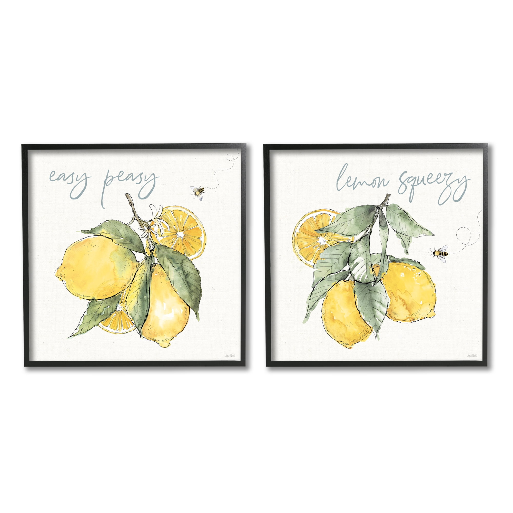 Stupell Industries Easy Peasy Lemon Squeezy Phrase Yellow Honey Bees, 17 x 17, Design by Anne Tavoletti