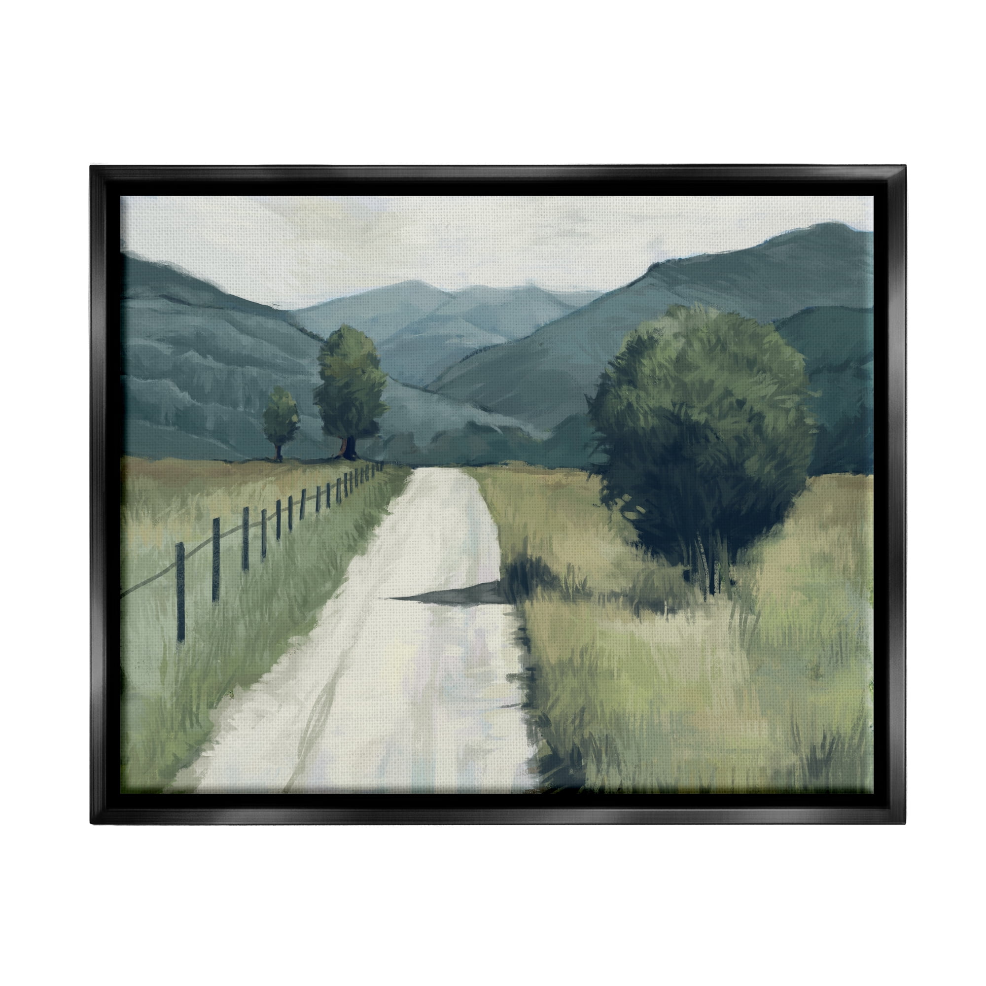 Stupell Industries Farmland Fields Green Blue Landscape Painting Jet Black Framed Floating Canvas Wall Art, 16x20, by Ziwei Li
