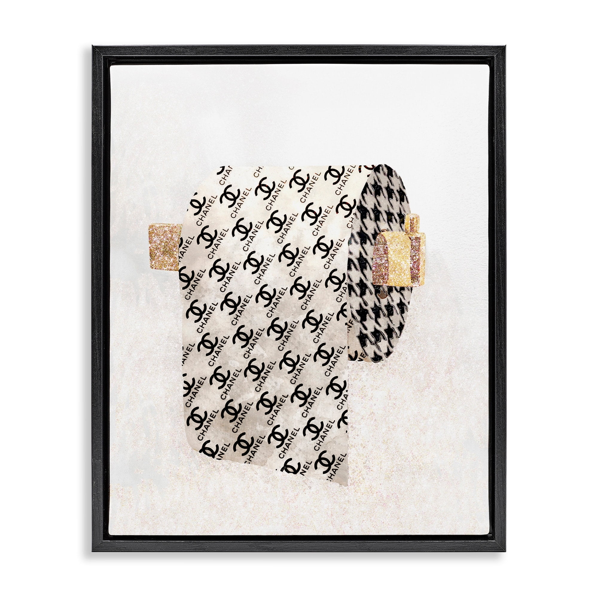 Stupell Industries Fashion Glam Toilet Paper Designer Detailing Jet Black Framed Floating Canvas Wall Art, 16x20, by Ziwei Li