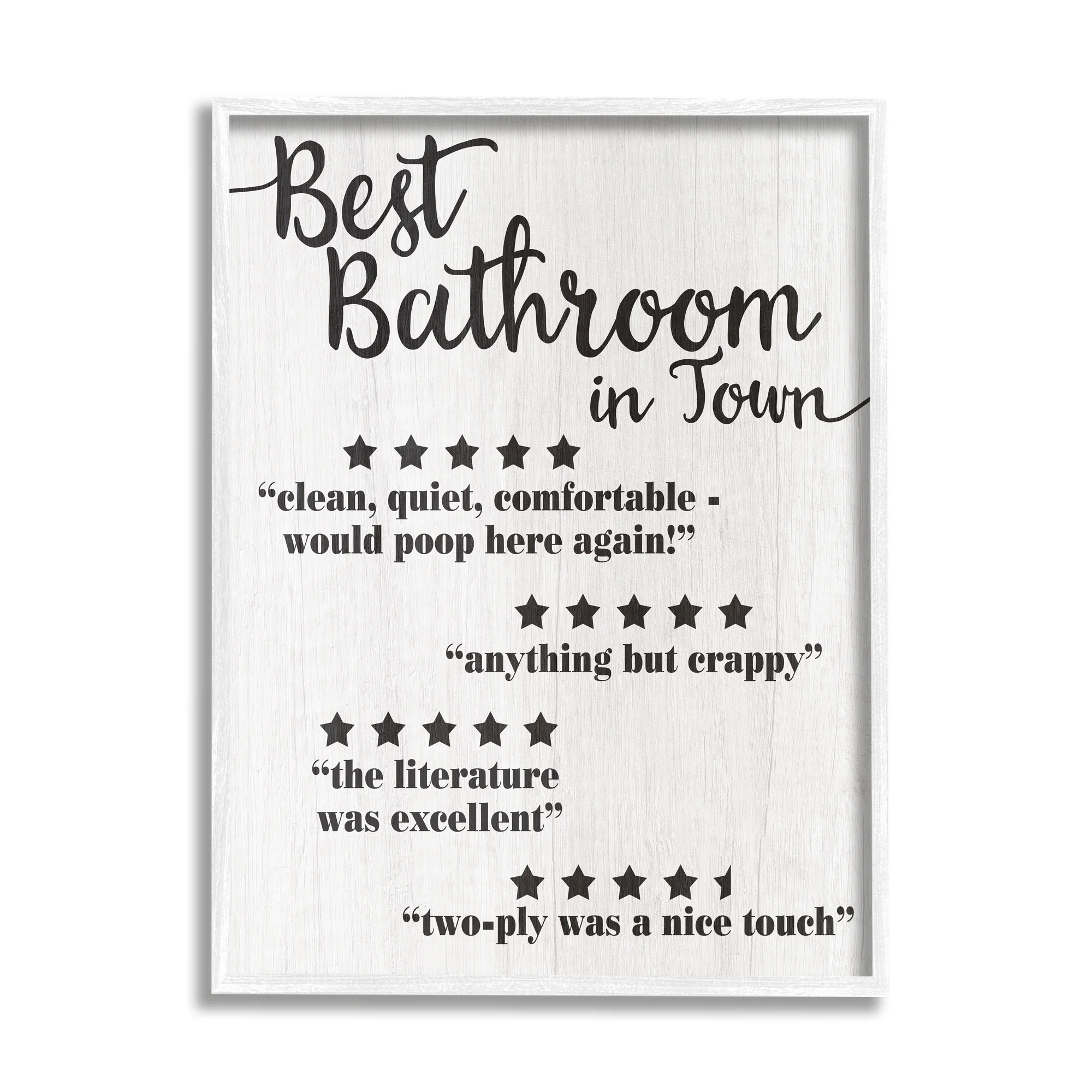 Stupell Industries Five Star Bathroom Funny Word Black And White Textured Design, 24 x 30,Design by Daphne Polselli