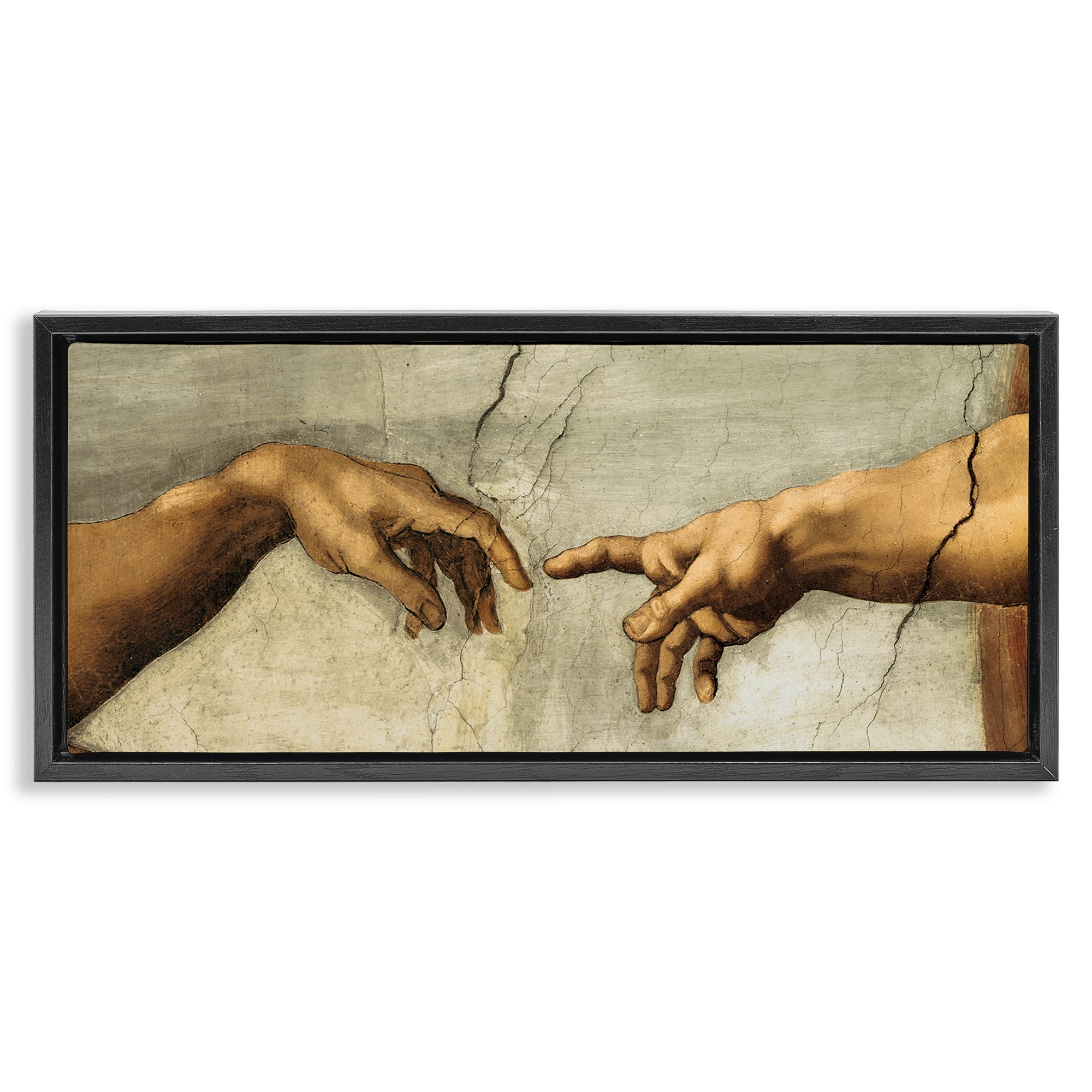 Stupell Industries Hands of The Creation Religious Painting Religious Painting Black Floater Framed Canvas Art Print Wall Art, 25 x 11