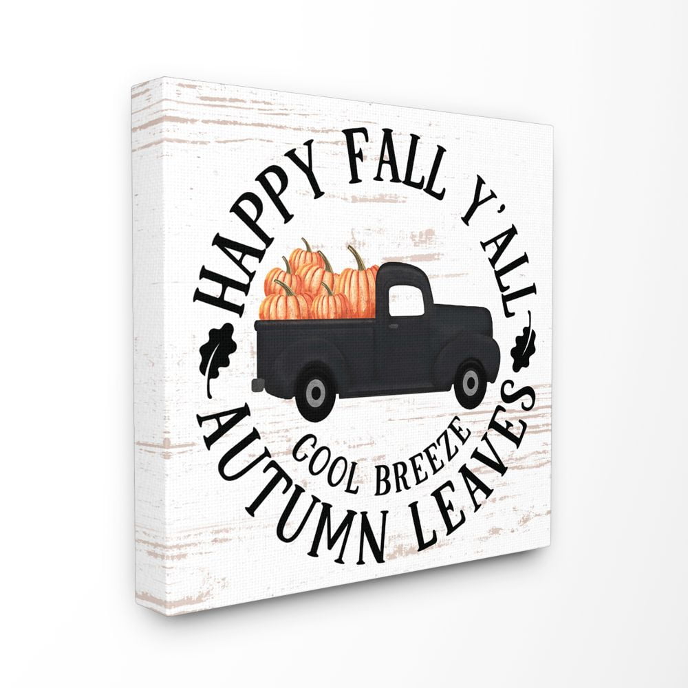 Stupell Industries Happy Fall Y'All Pumpkin Truck Autumn Seasonal DesignCanvas Wall Art By Artist Lettered and Lined