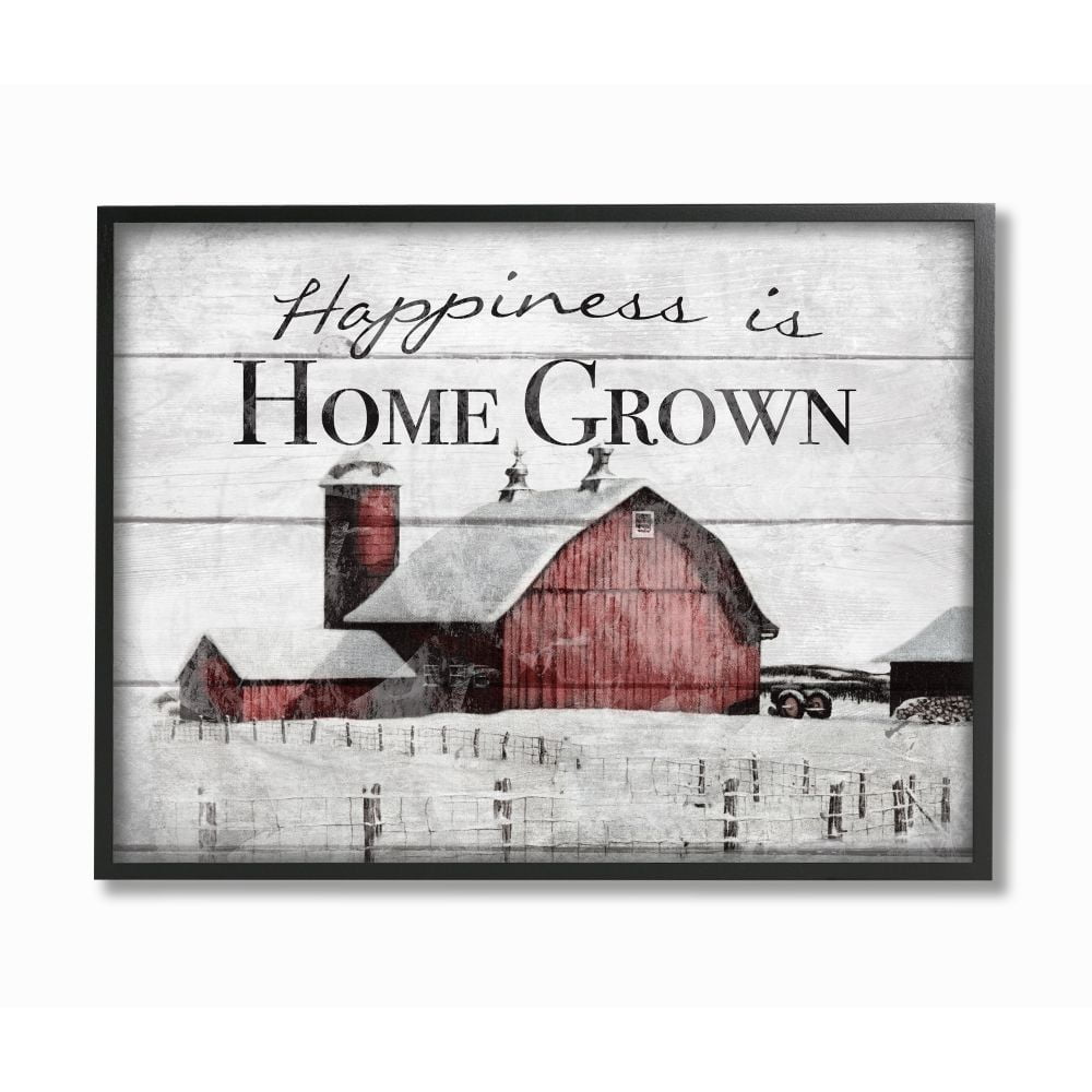 Stupell Industries Happiness Is Home Grown Farm Rustic Red Grey Word Design Graphic Art Black Framed Art Print Wall Art, 24x30, by The Saturday Evening Post