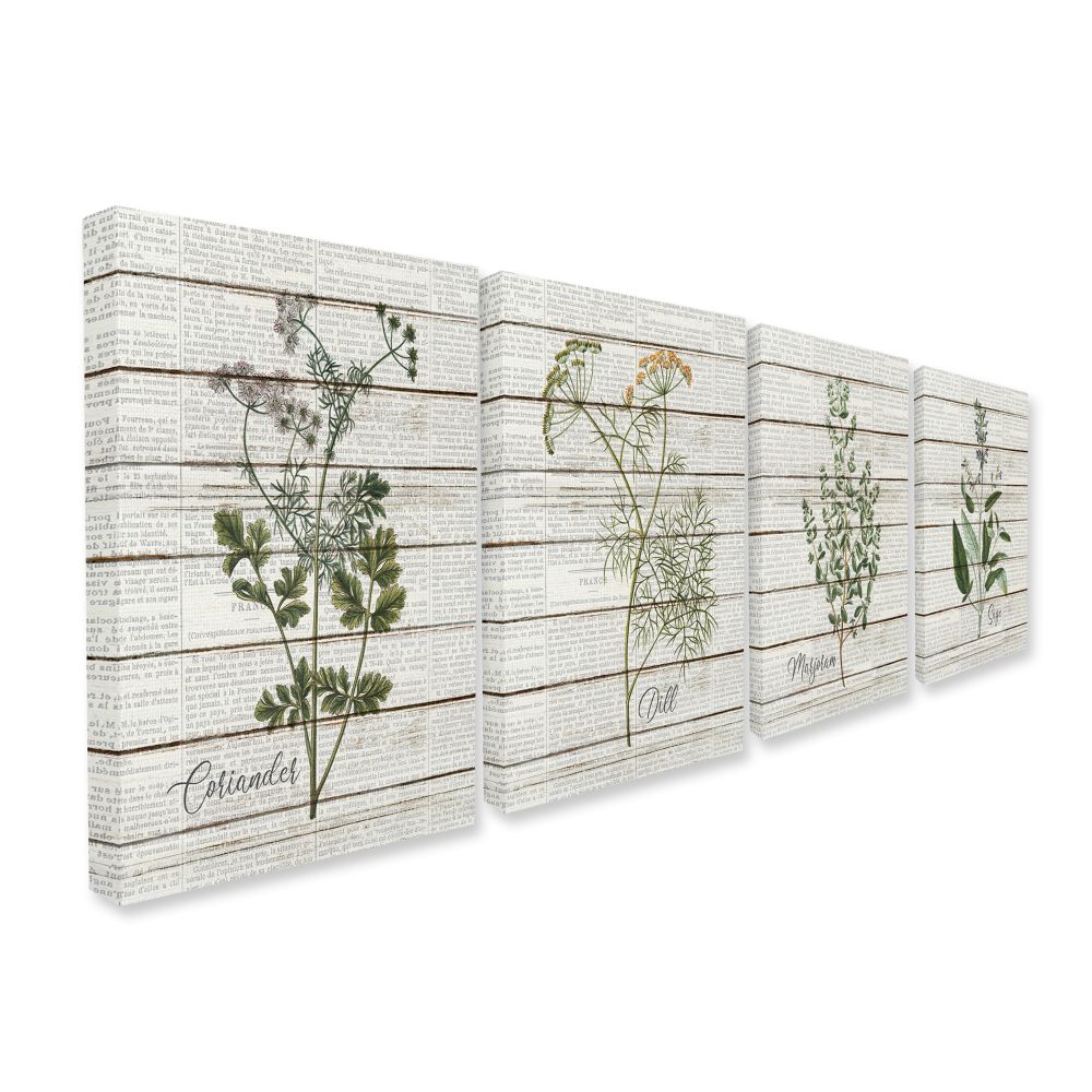 Stupell Industries Herbs Kitchen Dining Room Wood Textured Word Design 4pc Canvas Art Set by Kimberly Allen
