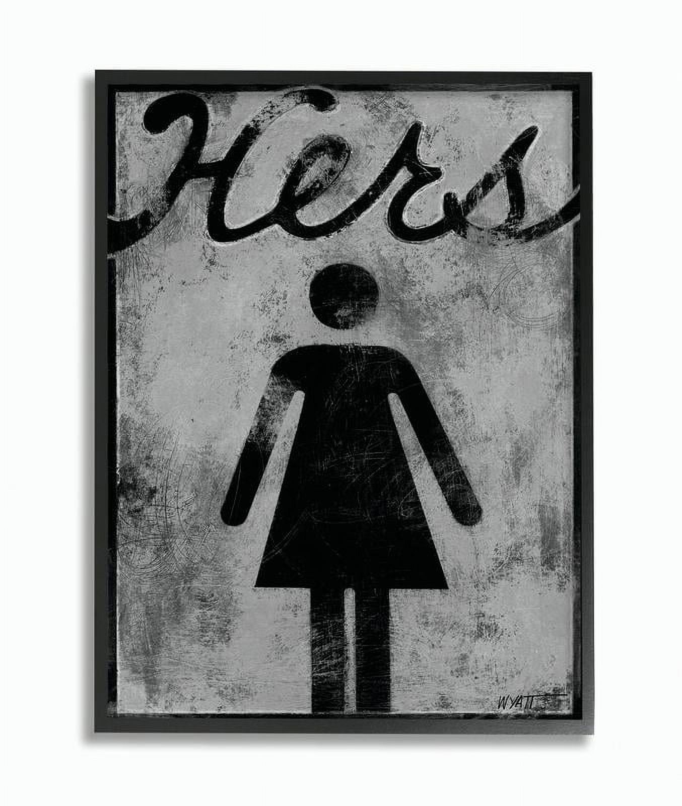 Stupell Industries Hers Distressed Bathroom Sign Graphic Art Black Framed Art Print Wall Art, 24x30, by World Art Group