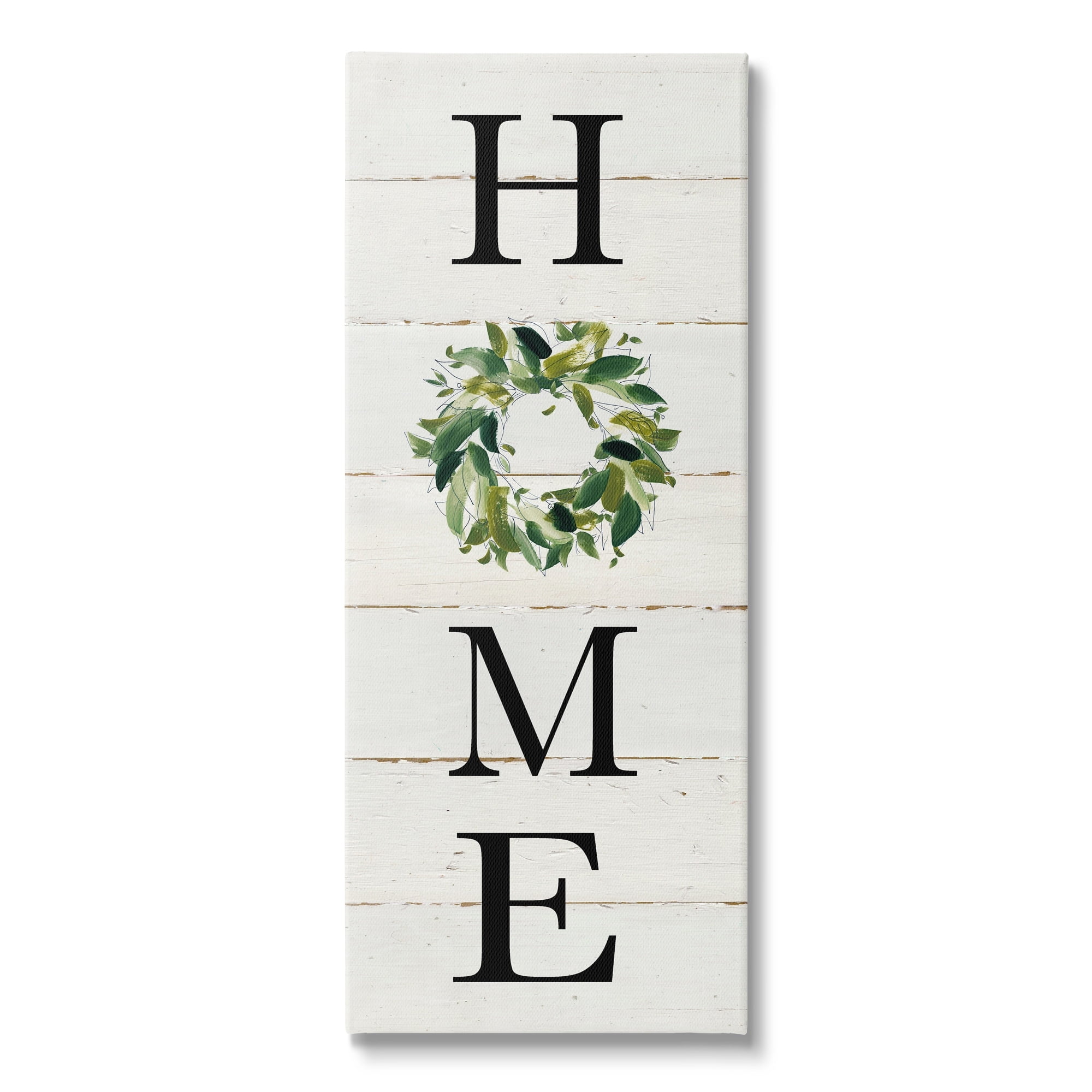 Stupell Industries Home Vertical Phrase Green Leaf Wreath Family Typography Graphic Art Gallery-Wrapped Canvas Print Wall Art, 13x30, by Carol Robinson