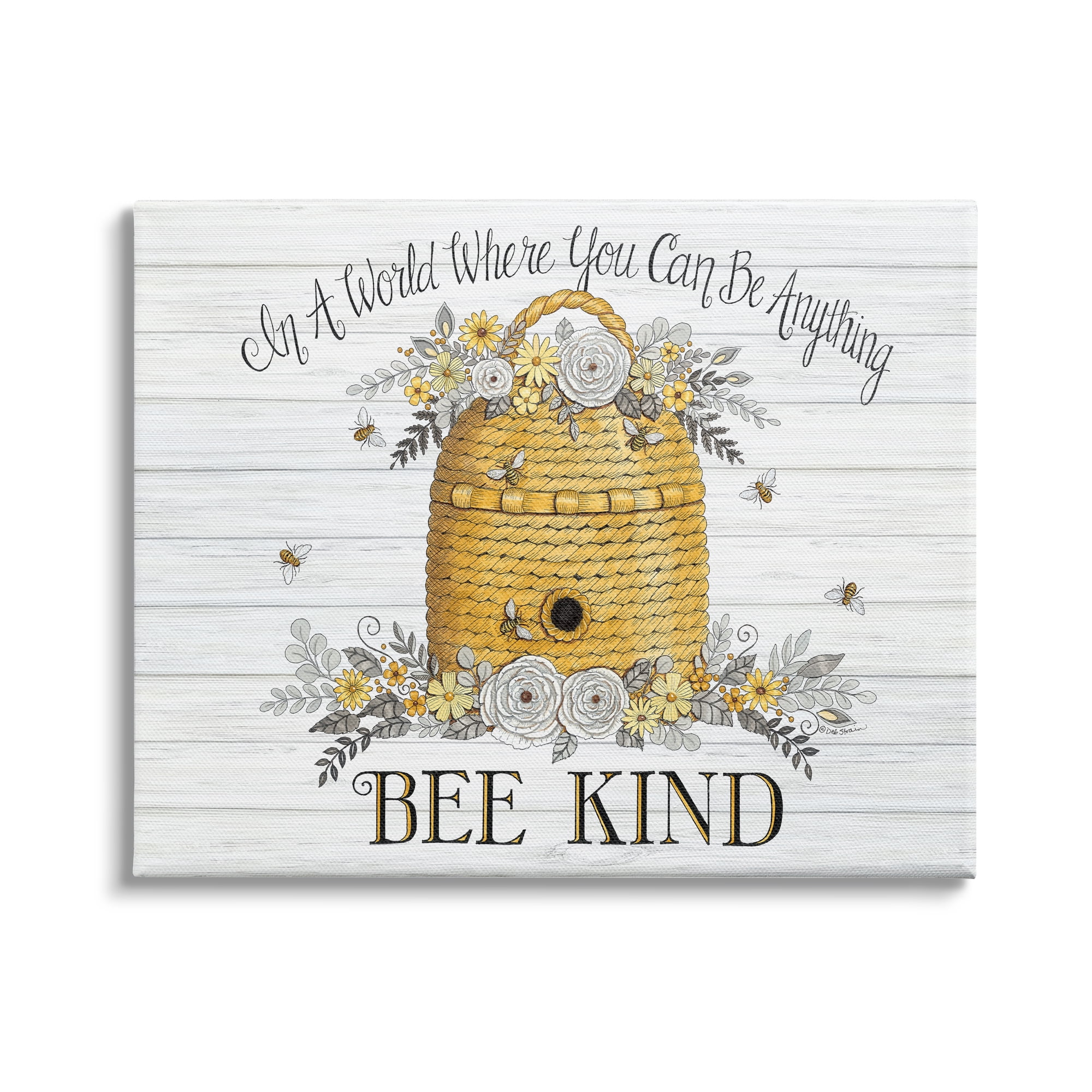 Stupell Industries In A World Bee Kind Motivational Phrase Beehive, 48 x 36,Design by Deb Strain