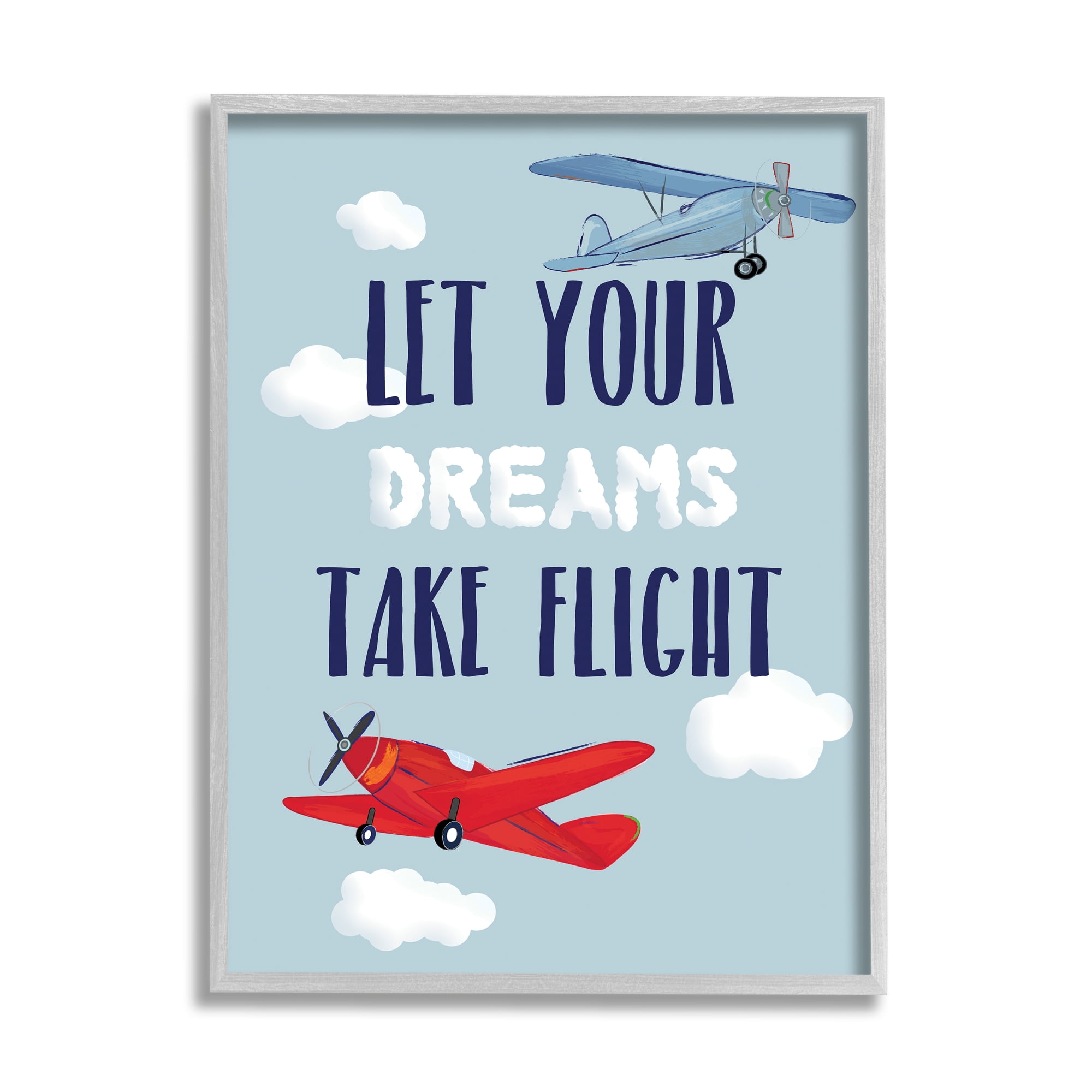 Stupell Industries Let Your Dreams Take Flight Airplanes Graphic Art Gray Framed Art Print Wall Art, 24x30, by Sweet Pea Studio