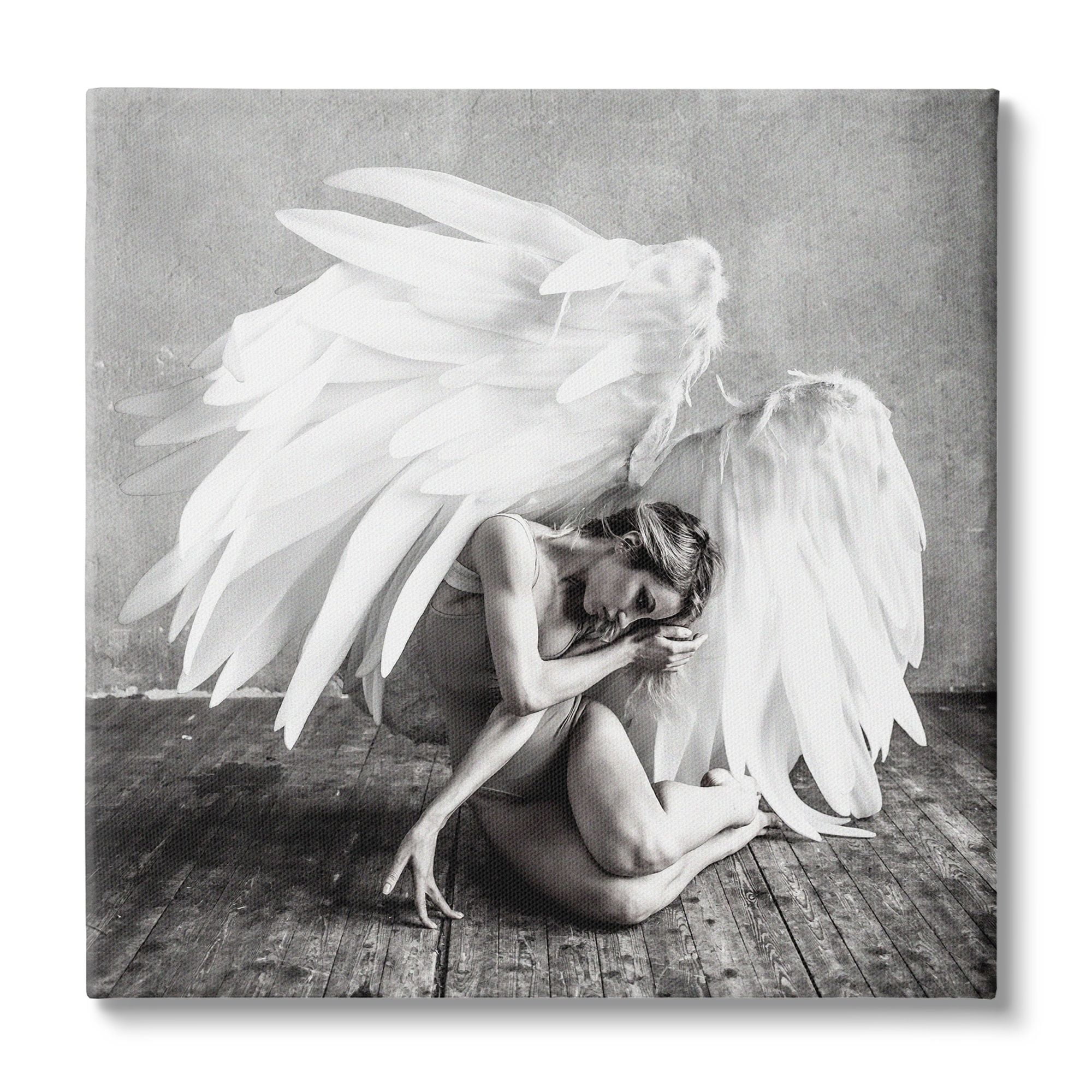 Stupell Industries Magical White Angel Wings Woman Monochrome Photography Canvas Wall Art, 30 x 30, Design by Nicholas Ivins
