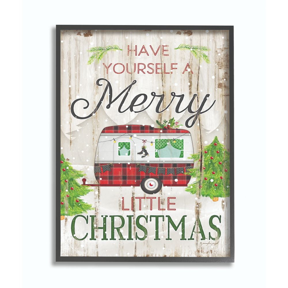 Stupell Industries Merry Little Christmas Red Plaid Camper Wood Texture Holiday Word DesignFramed Wall Art By Artist Jennifer Pugh