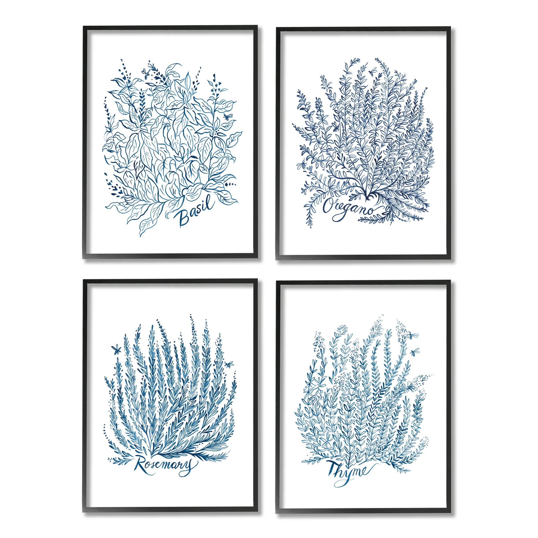 Stupell Industries Mixed Herbs Botanical Plants Graphic Art Black Framed Art Print Wall Art, Set of 4, Design by Laura Marr