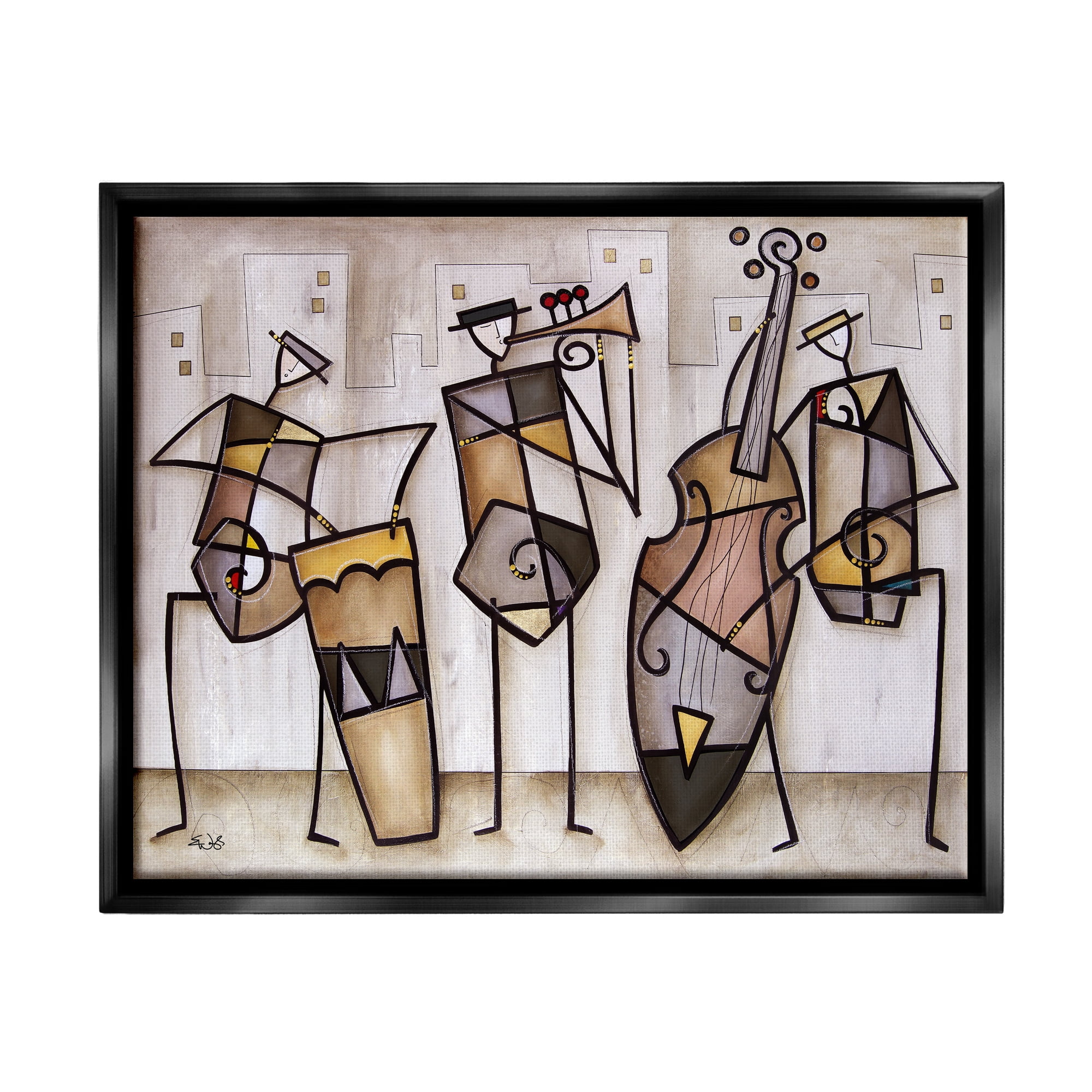 Stupell Industries Musical Trio Abstract Modern Painting Jet Black Framed Floating Canvas Wall Art, 16x20, by Eric Waugh