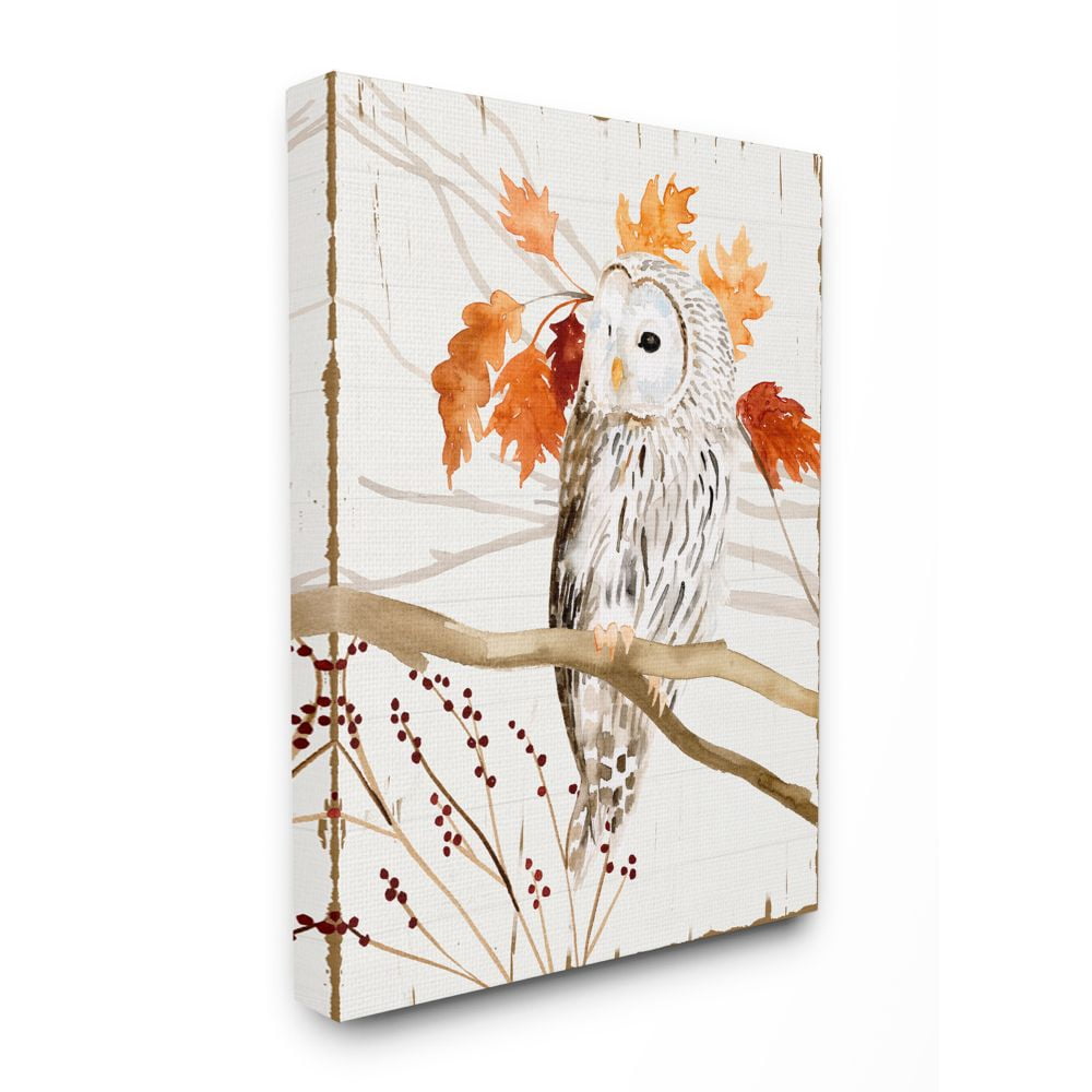 Stupell Industries Owl In Fall Forest Animal Watercolor Painting Canvas Wall Art, 36 x 48, byVictoria Borges