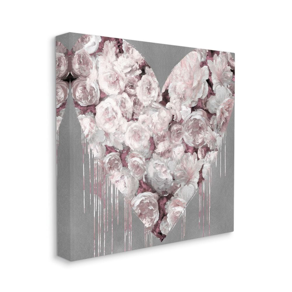 Stupell Industries Pink Rose Heart over Grey with Paint Drip Designed by Lindsay Rodgers
