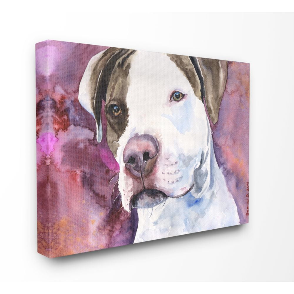 Stupell Industries Pit Bull Dog Pet Animal Purple Watercolor Painting Canvas Wall Art by George Dyachenko