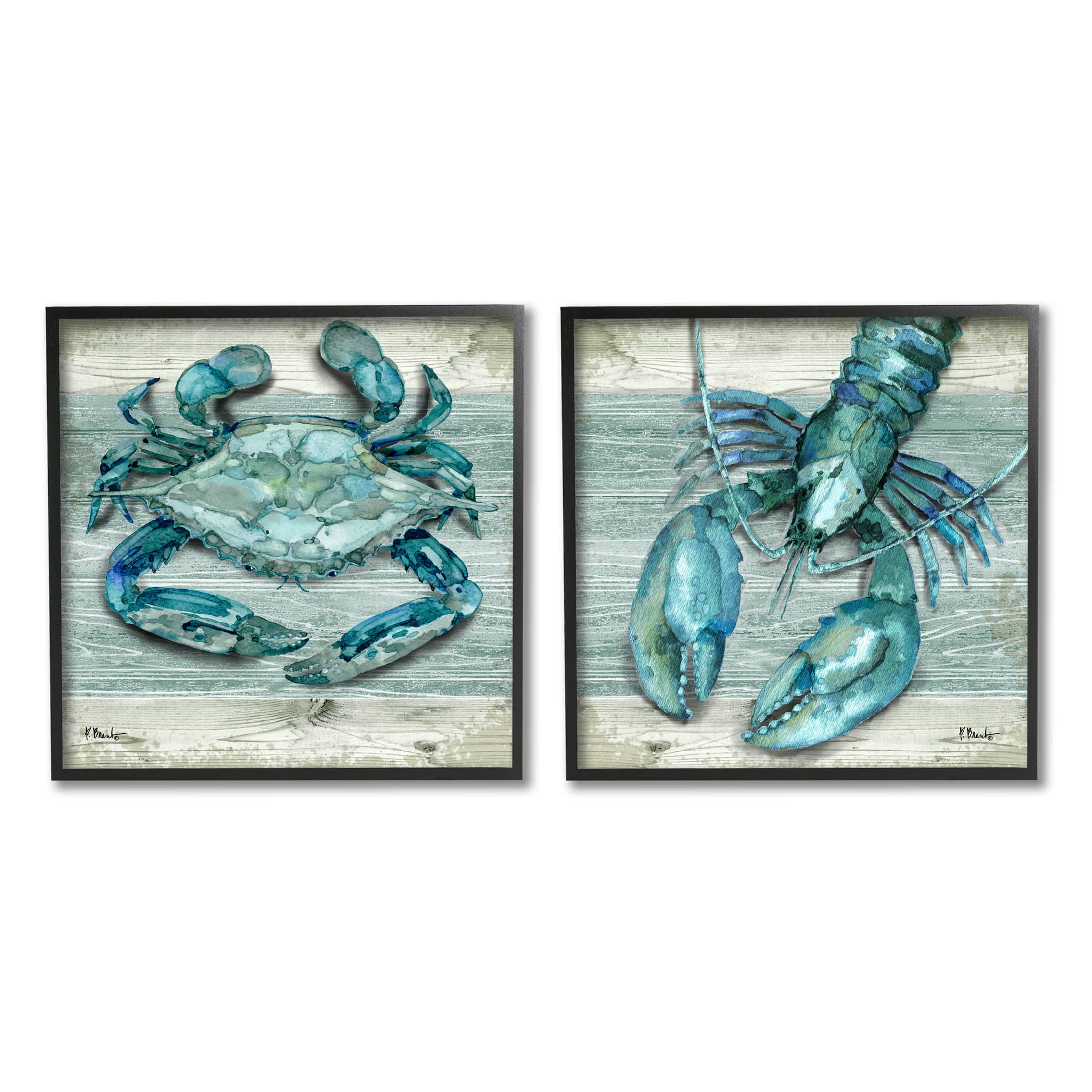 Stupell Industries Rustic Crab Northpoint Lobster Graphic Art Black Framed Art Print Wall Art, Set of 2, Design by Paul Brent