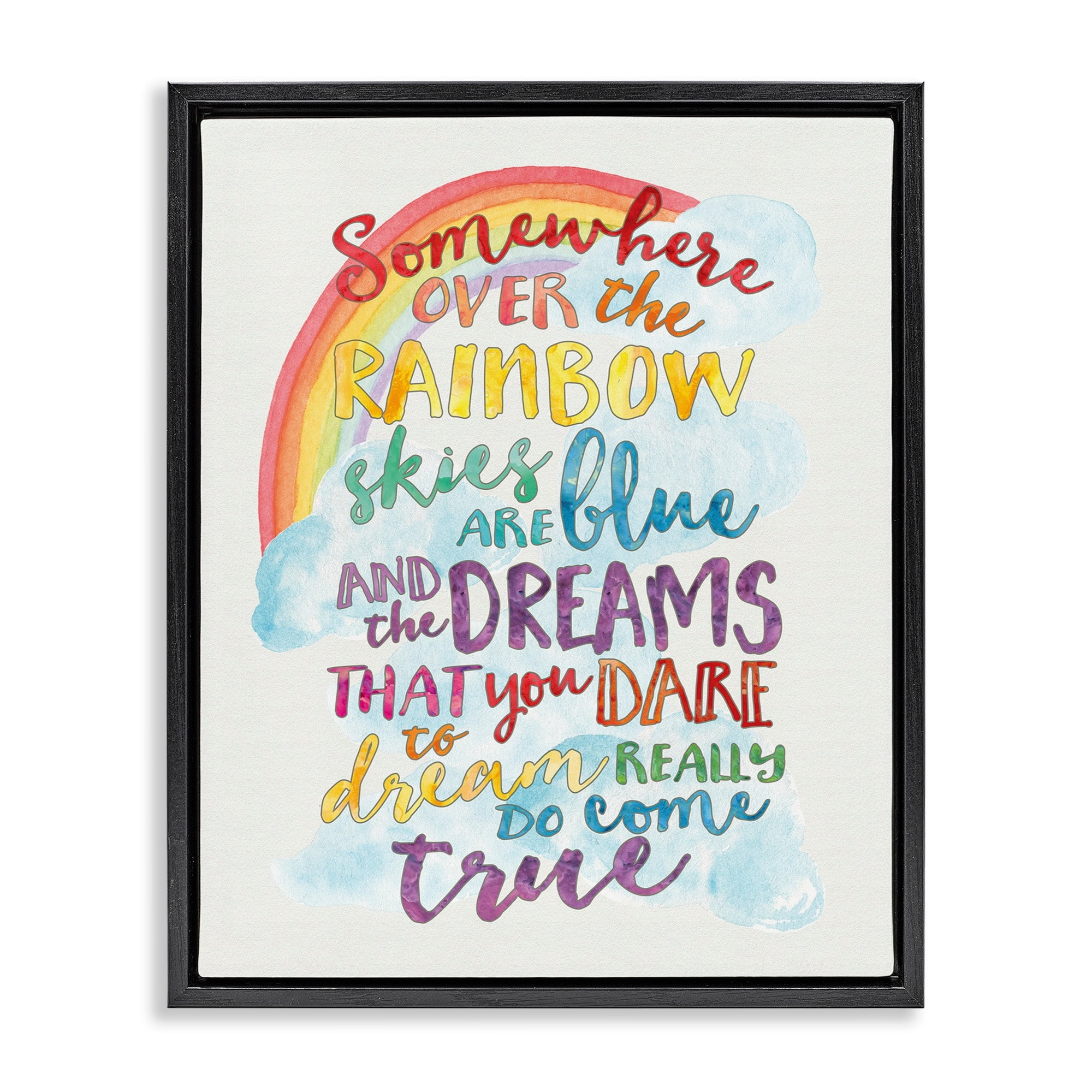 Stupell Industries Somewhere Over the Rainbow With Rainbow Jet Black Framed Floating Canvas Wall Art, 16x20, by Erica Billups
