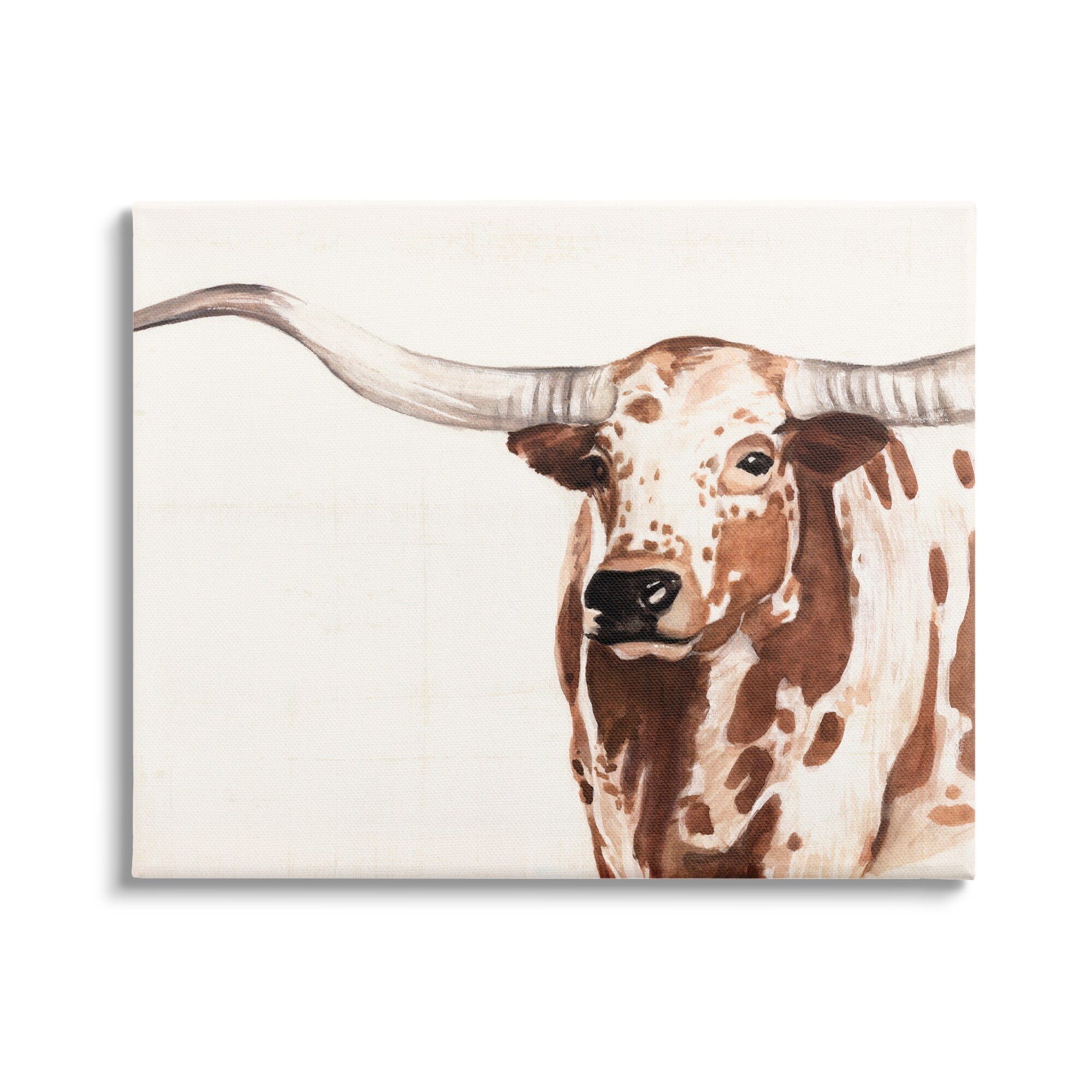 Stupell Industries Spotted Longhorn Cattle Smiling Brown Country Cow Canvas Wall Art, 40 x 30, Design by Annie Warren