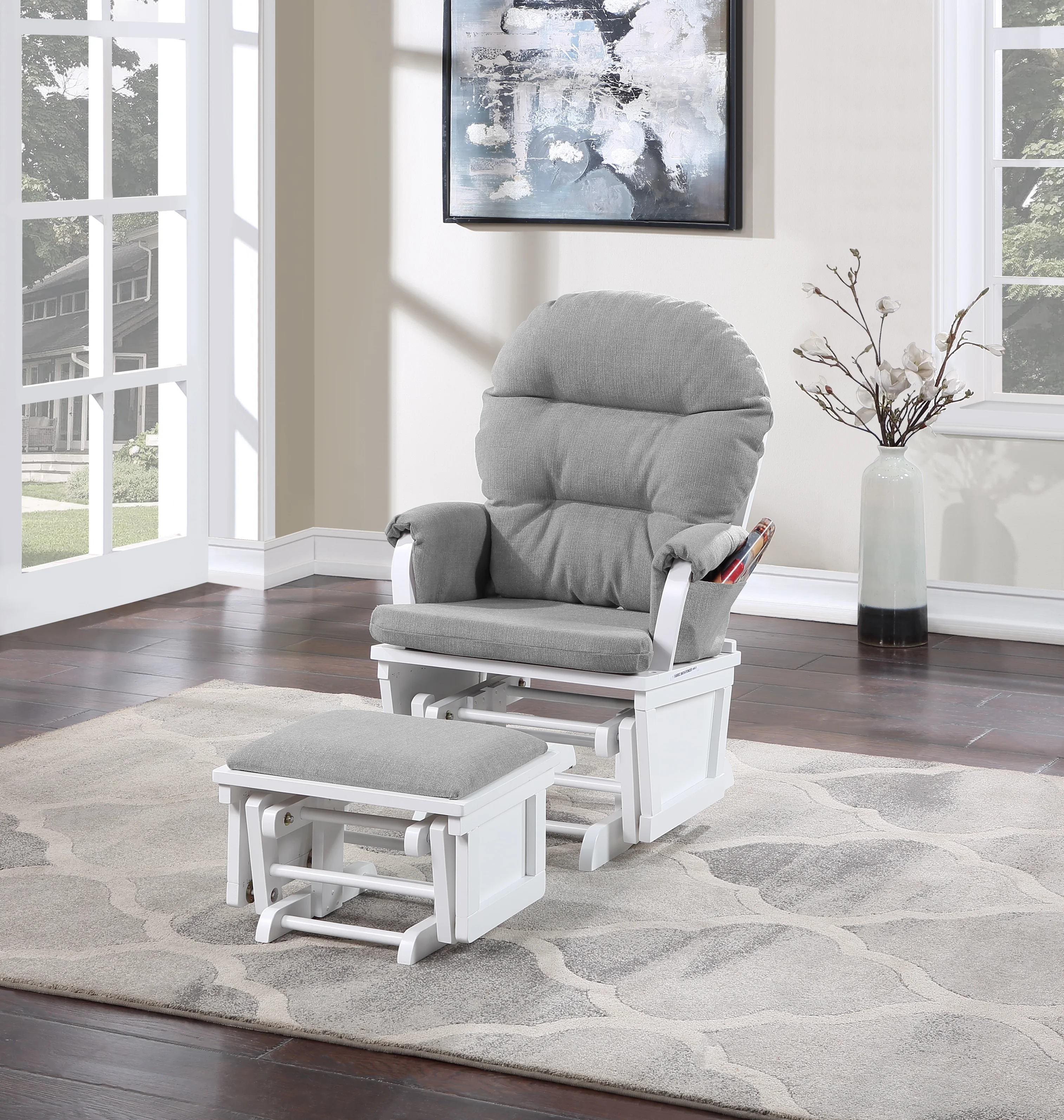 Suite Bebe Madison Glider and Ottoman, White Finish with Oyster Fabric