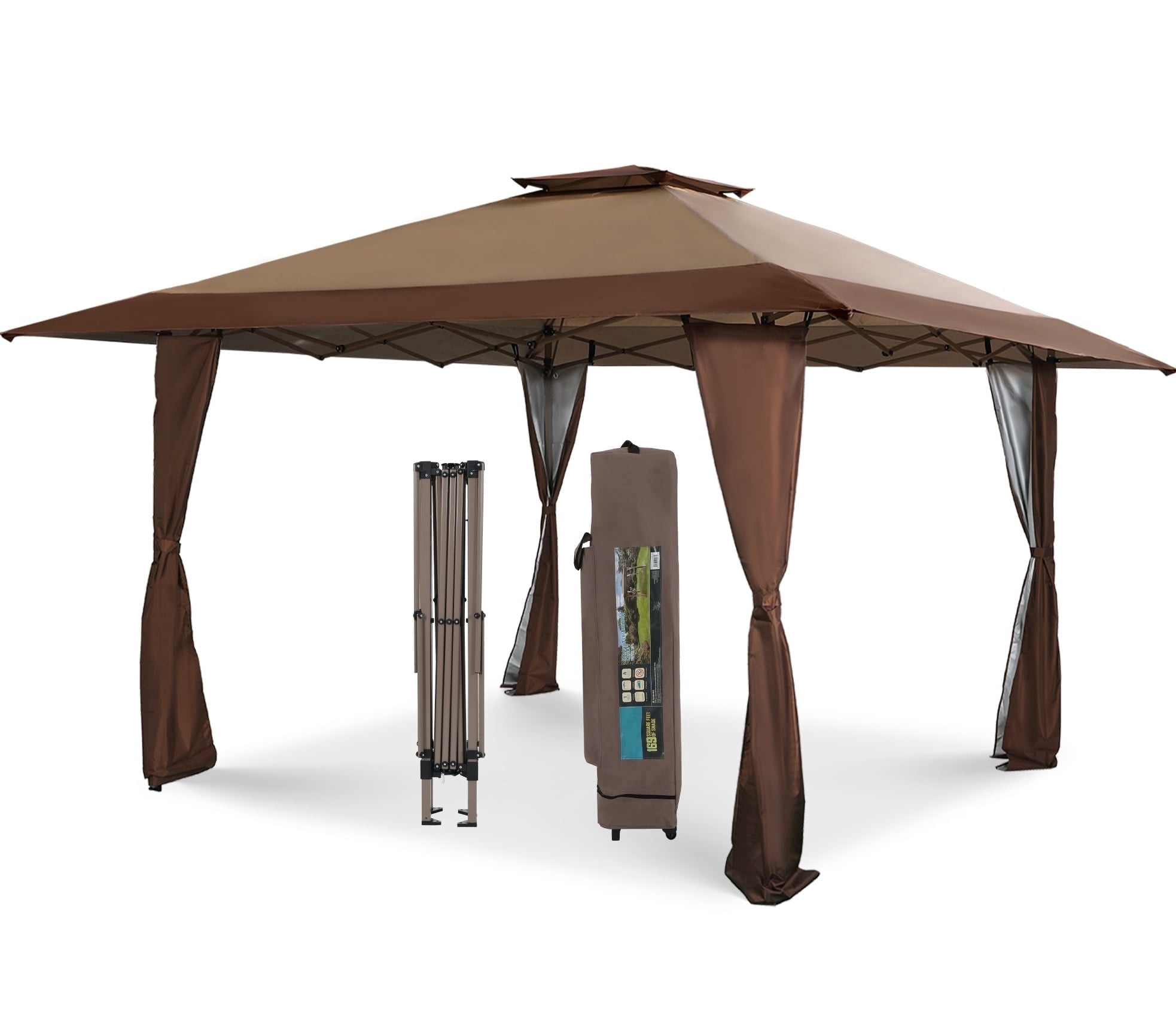 Summit Living 13 x 13 ft Pop Up Canopy Tents Event Shelter for Outside Party Brown