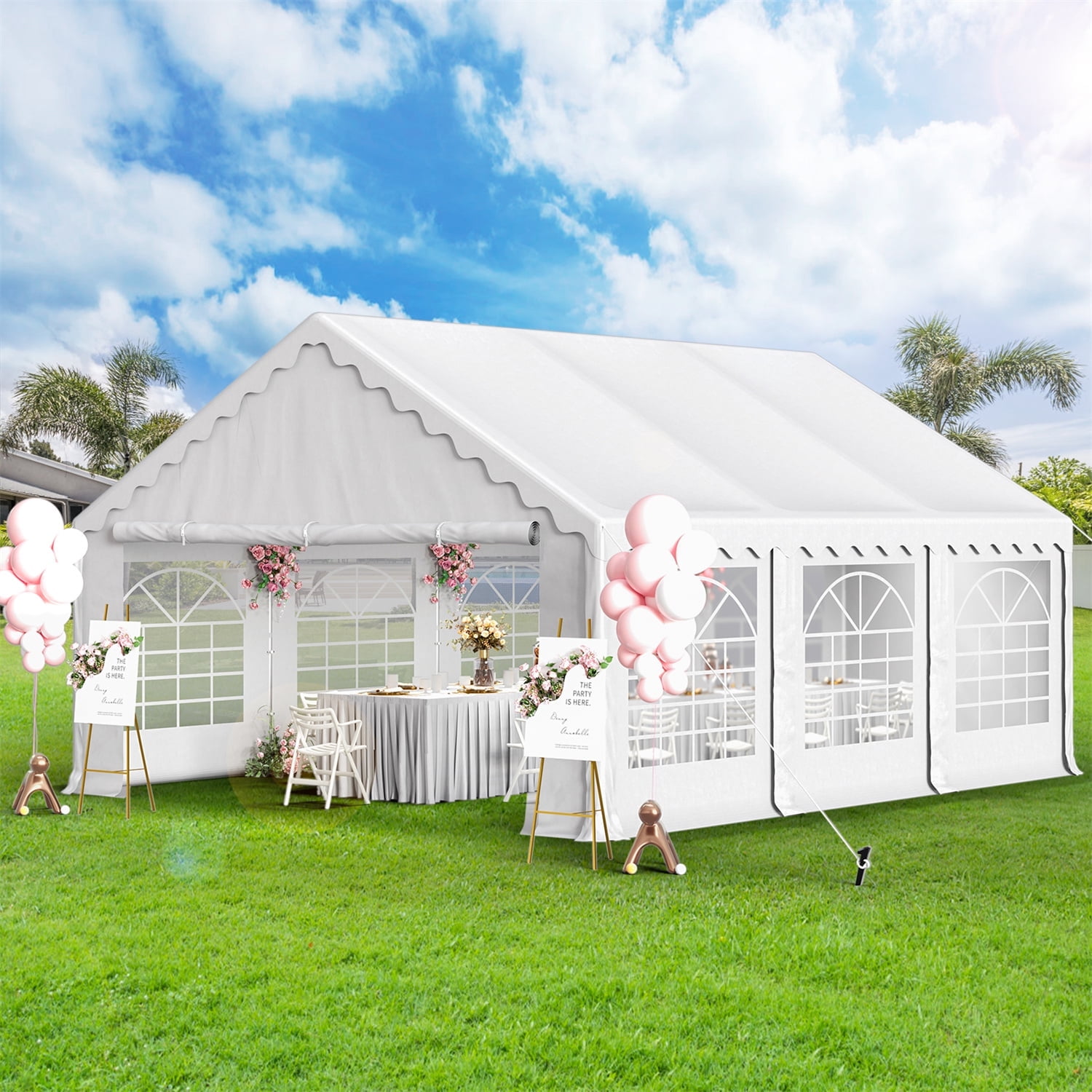 Summit Living 16' X 20' Outdoor Party Tent Heavy Duty Event Canopy Tents with 6 Removable Sidewalls White