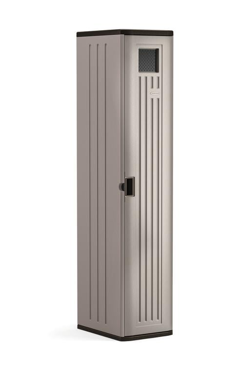 Suncast Tall Resin Storage Cabinet Locker 72" H x 15" W for Garage, Home, Shed, Platinum Metallic