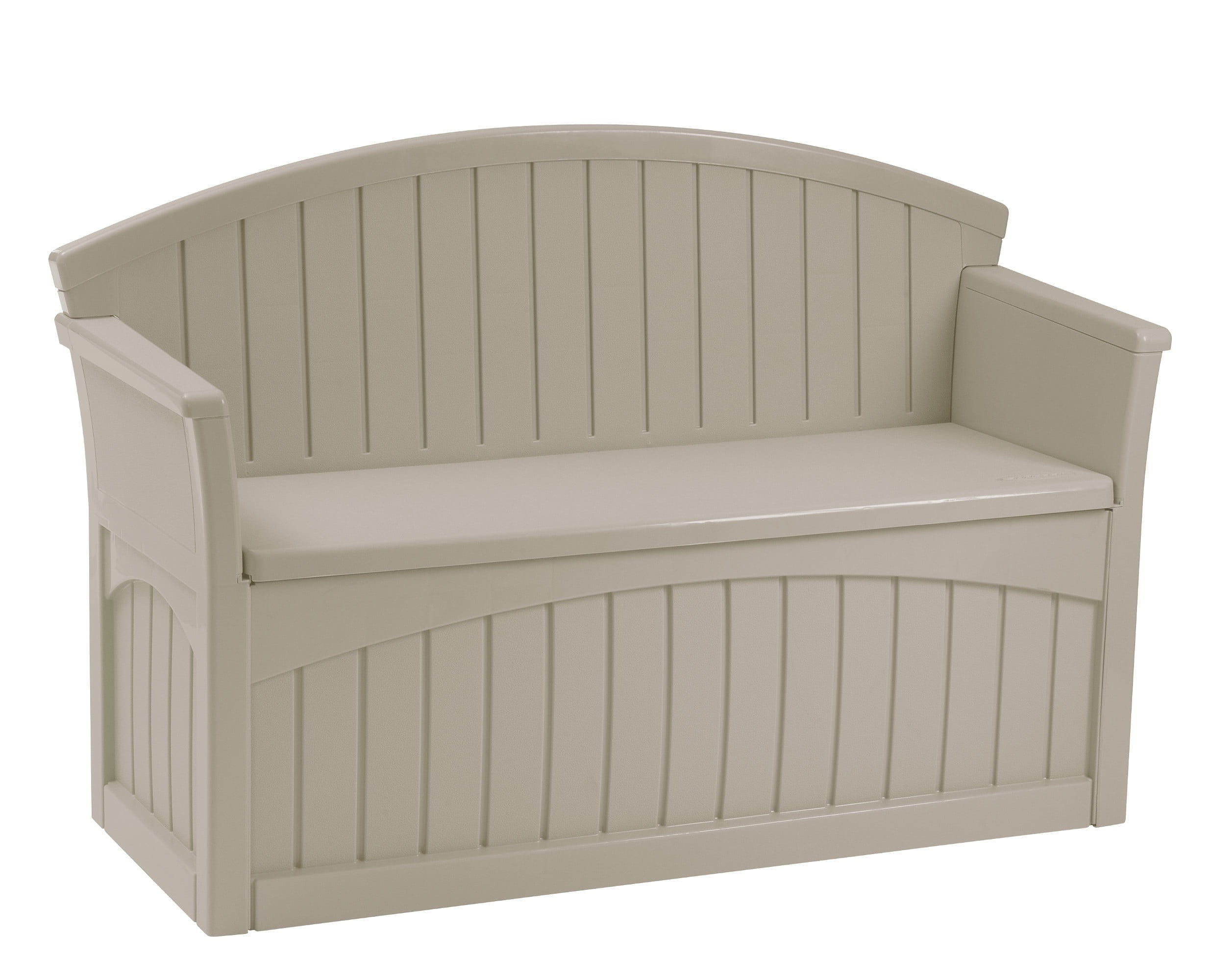 Suncast 50 Gallon Resin Outdoor Deck Bench with Storage for Patio, Light Taupe, Seating for 2
