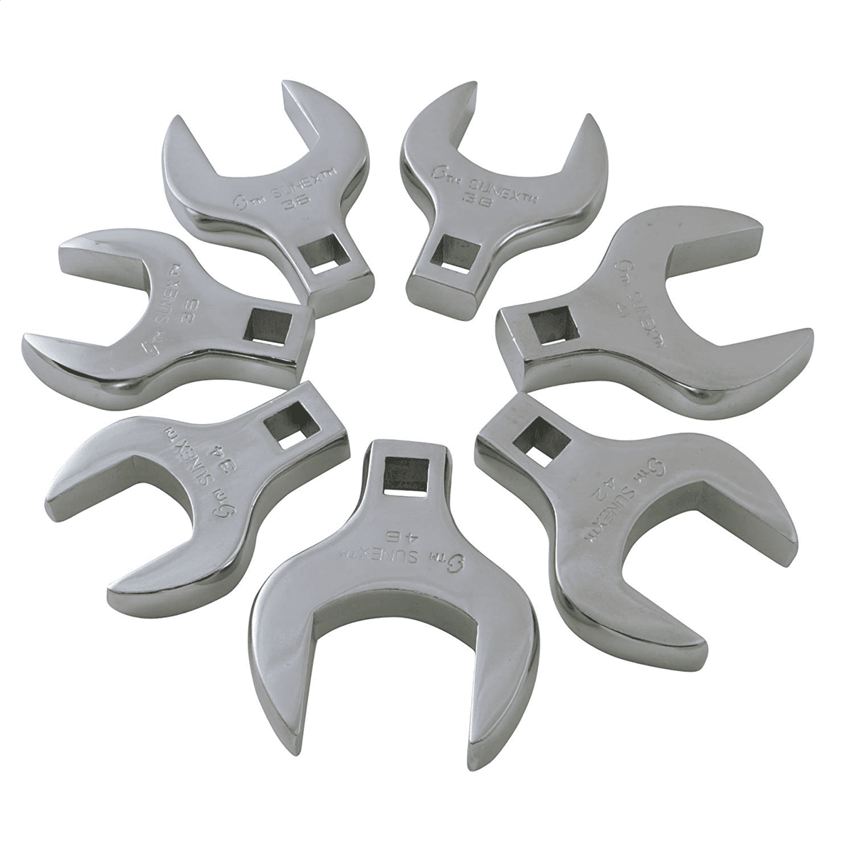 Sunex 9740A 7-Piece 1/2" Drive Full Polish Metric Jumbo Crowfoot Wrench Set