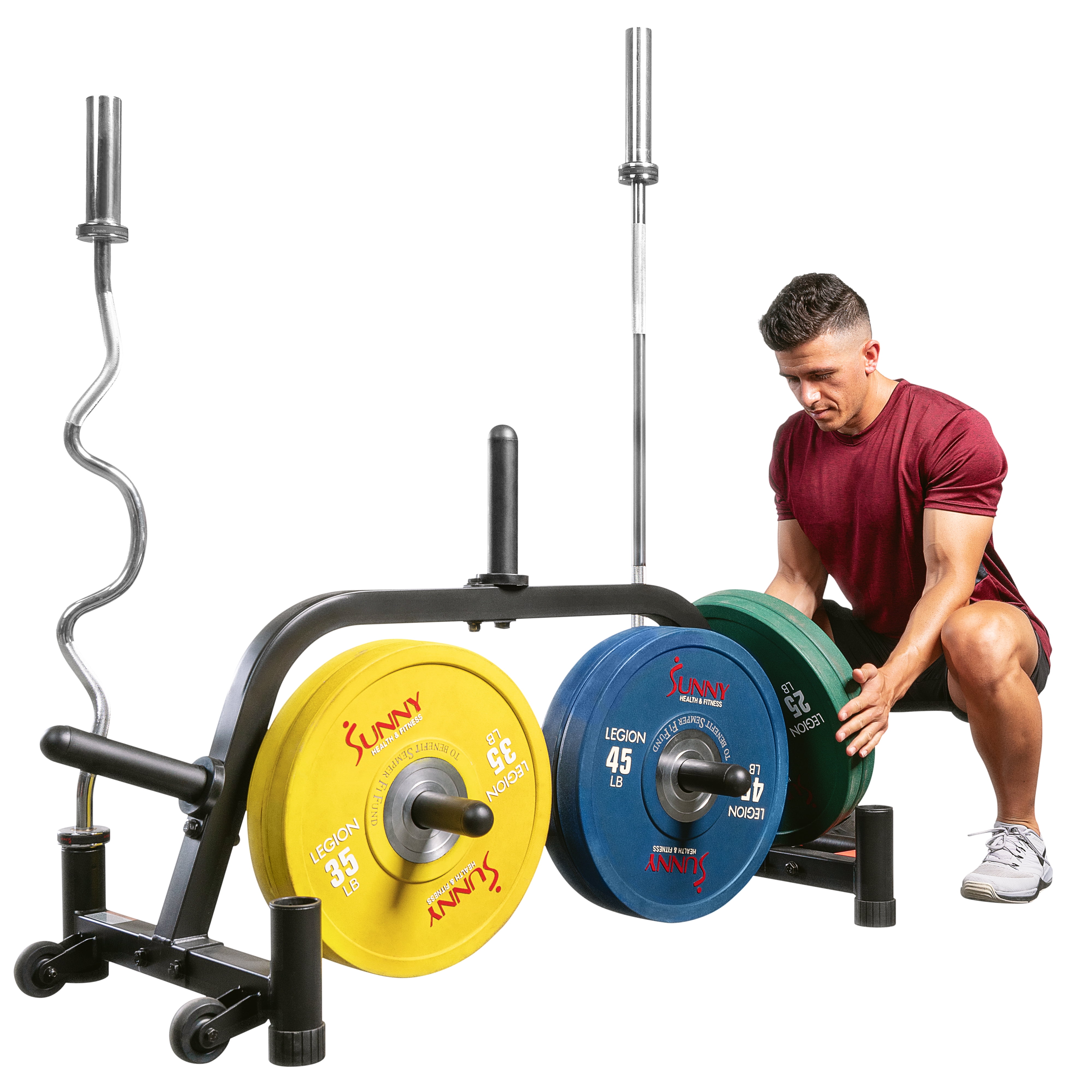 Sunny Health & Fitness Multi-Weight Plate and Barbell Rack Storage Stand - Portable Dumbbell Rack, Weight Holder, SF-XF9938