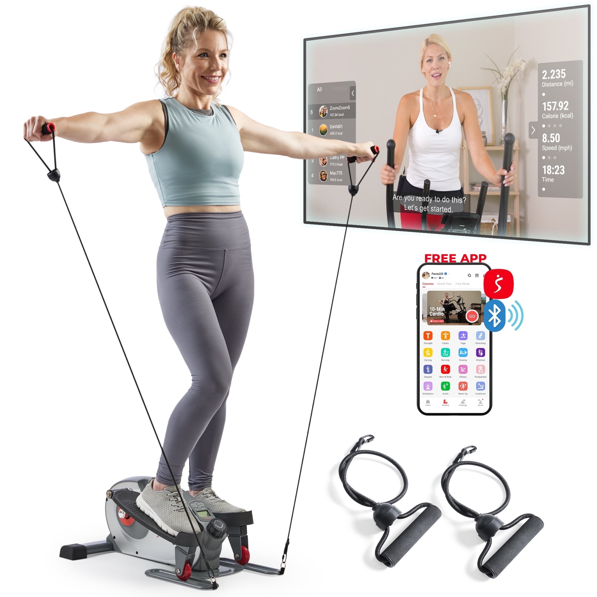Sunny Health & Fitness Elliptical Sit/Stand Mini Elliptical Trainer with FREE SunnyFit® App