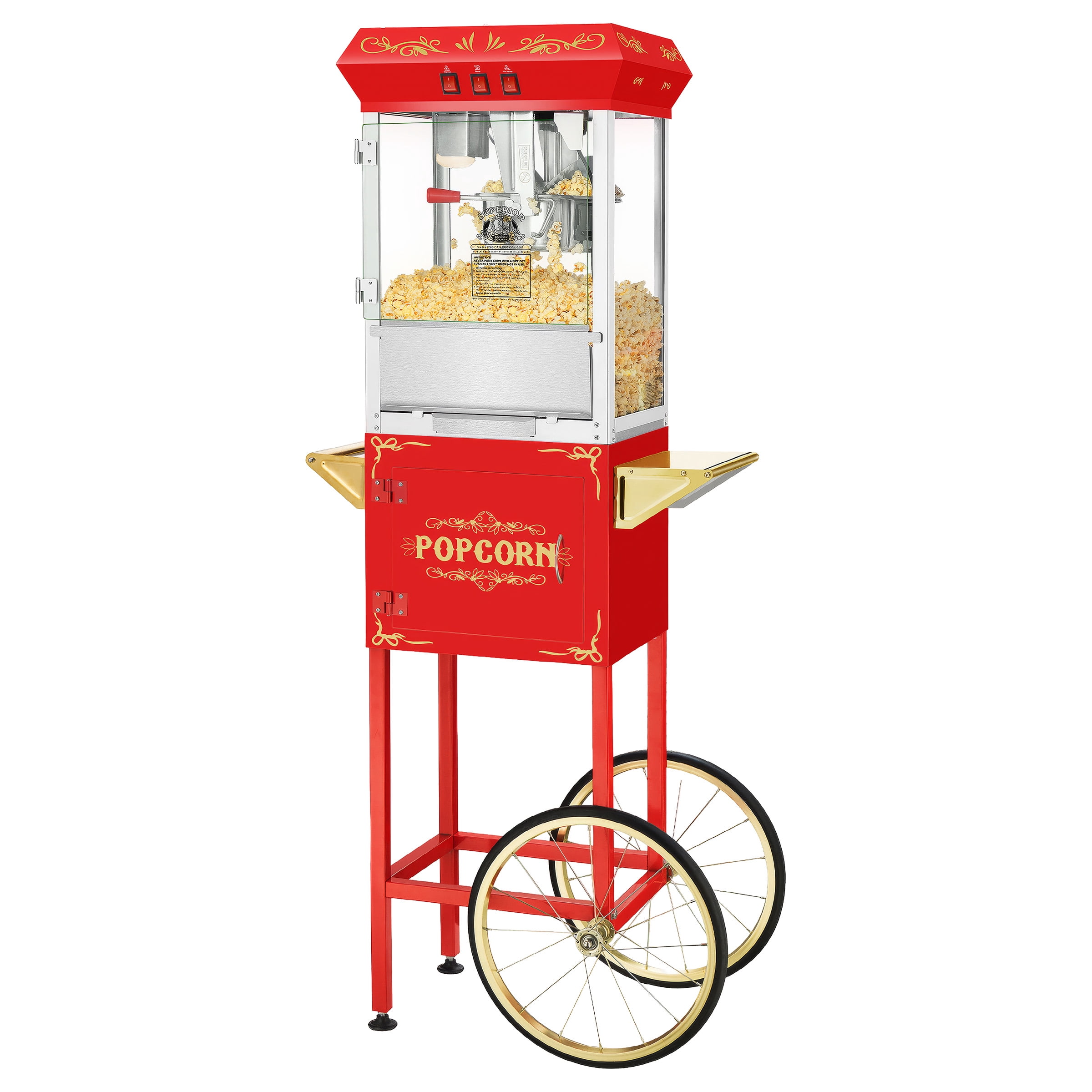 Superior Popcorn Company Movie Night Popcorn Popper Machine with Cart (8 oz, Red)