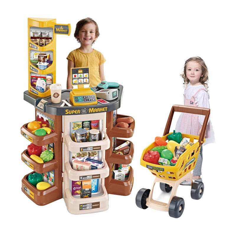 Supermarket Play Set, Pretend Play Grocery Store - 47 Piece Cash Register Credit Card Machine Scanner Shop Trolley Boys and Girls +3 Years by Mundo Toys.