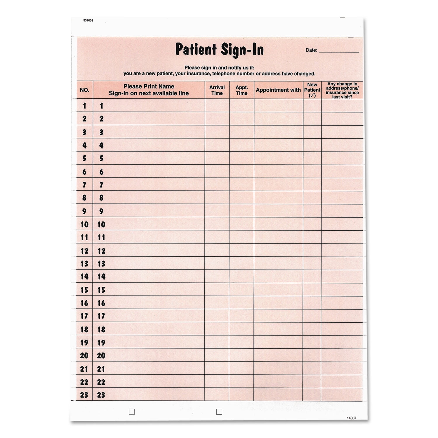 Tabbies Patient Sign-In Label Forms 8 1/2 x 11 5/8 125 Sheets/Pack Salmon 14530