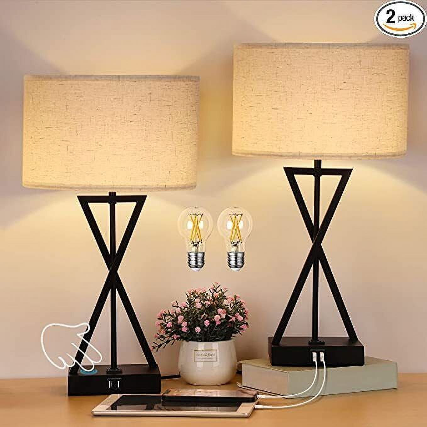 Table Lamp Set of 2 Table Lamps for Living Room (White,3 Touch Control Ways)