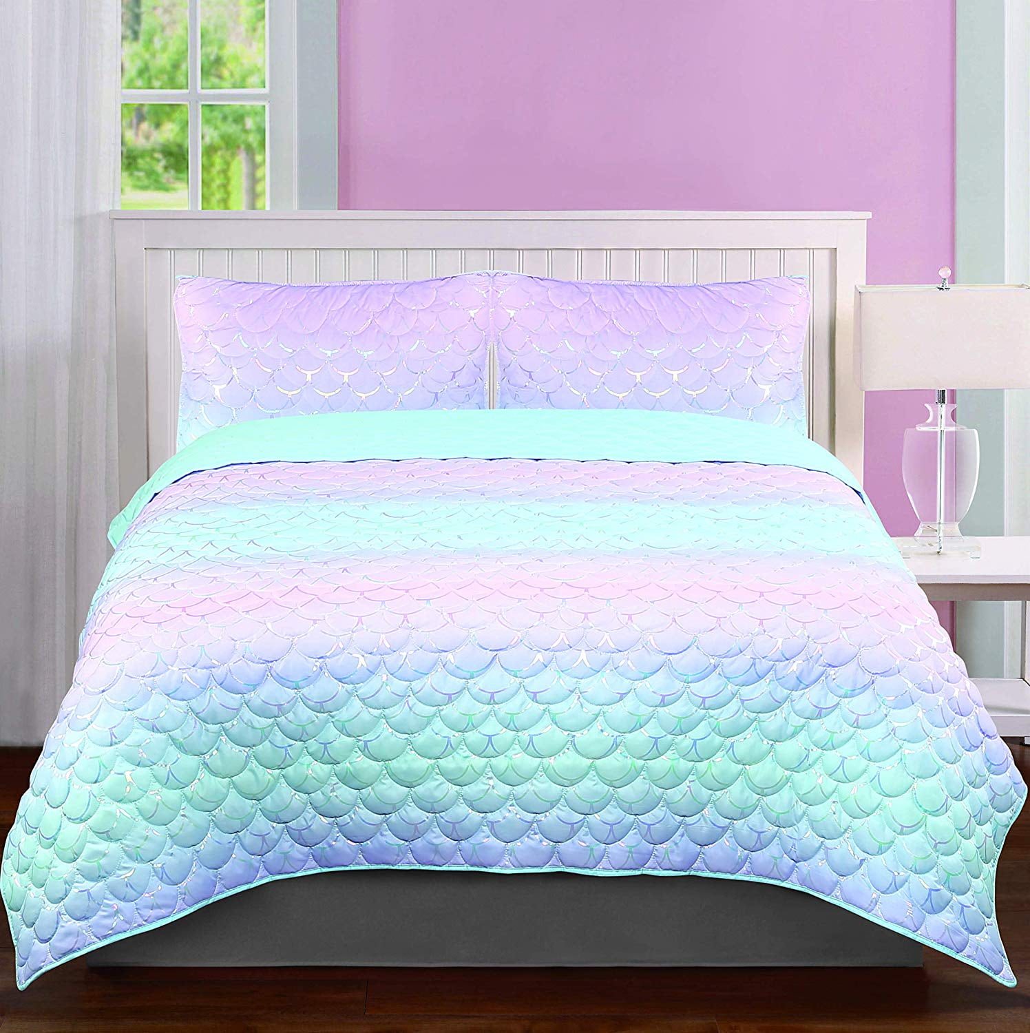 Tadpoles Girls Mermaid Pattern Quilt Set, Iridescent Metallic